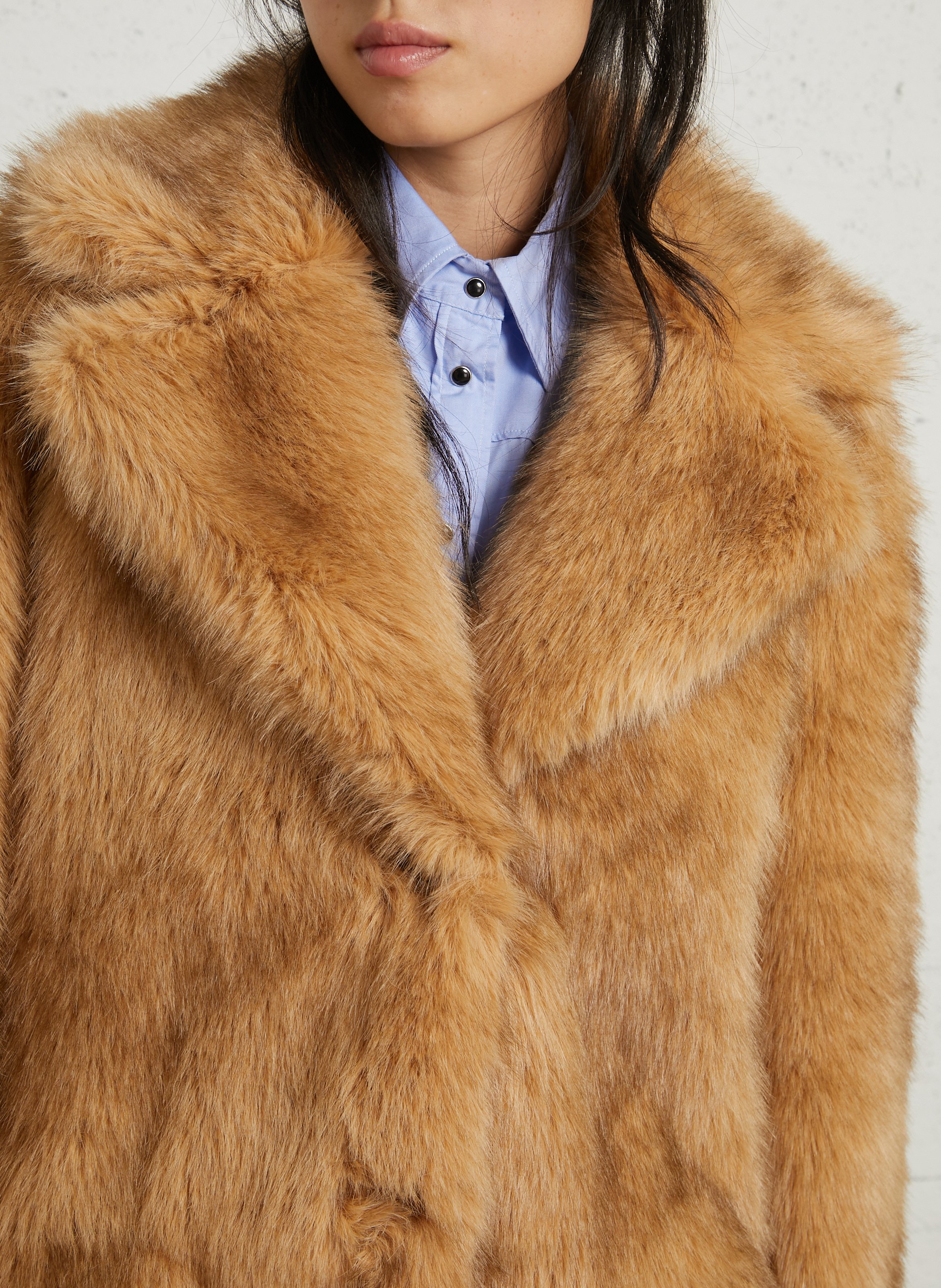 Manteau droit col tailleur en fourrure synthétique MES DEMOISELLES Beige