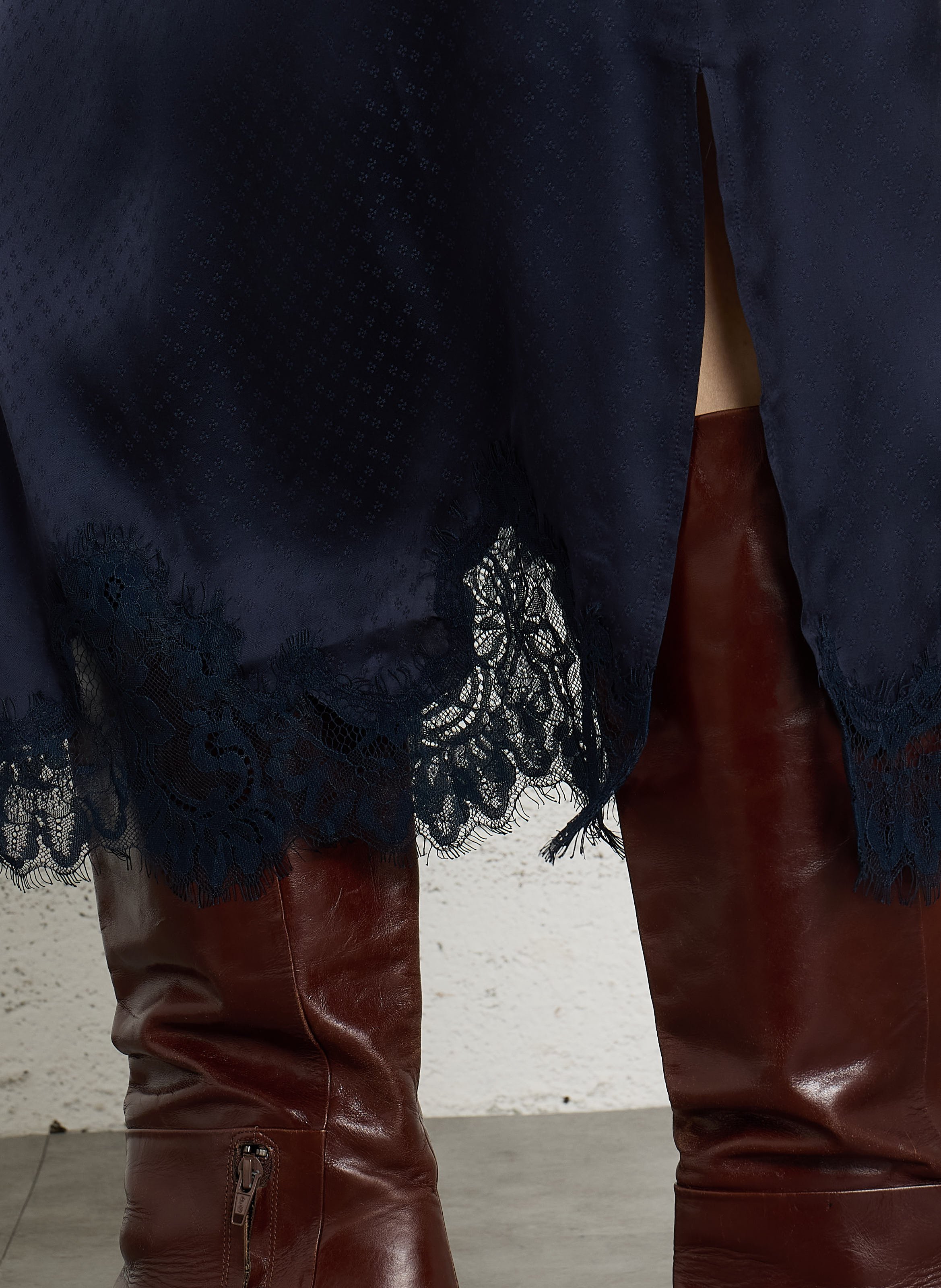 Midi skirt with patterned lace trim PETITE MENDIGOTE Blue