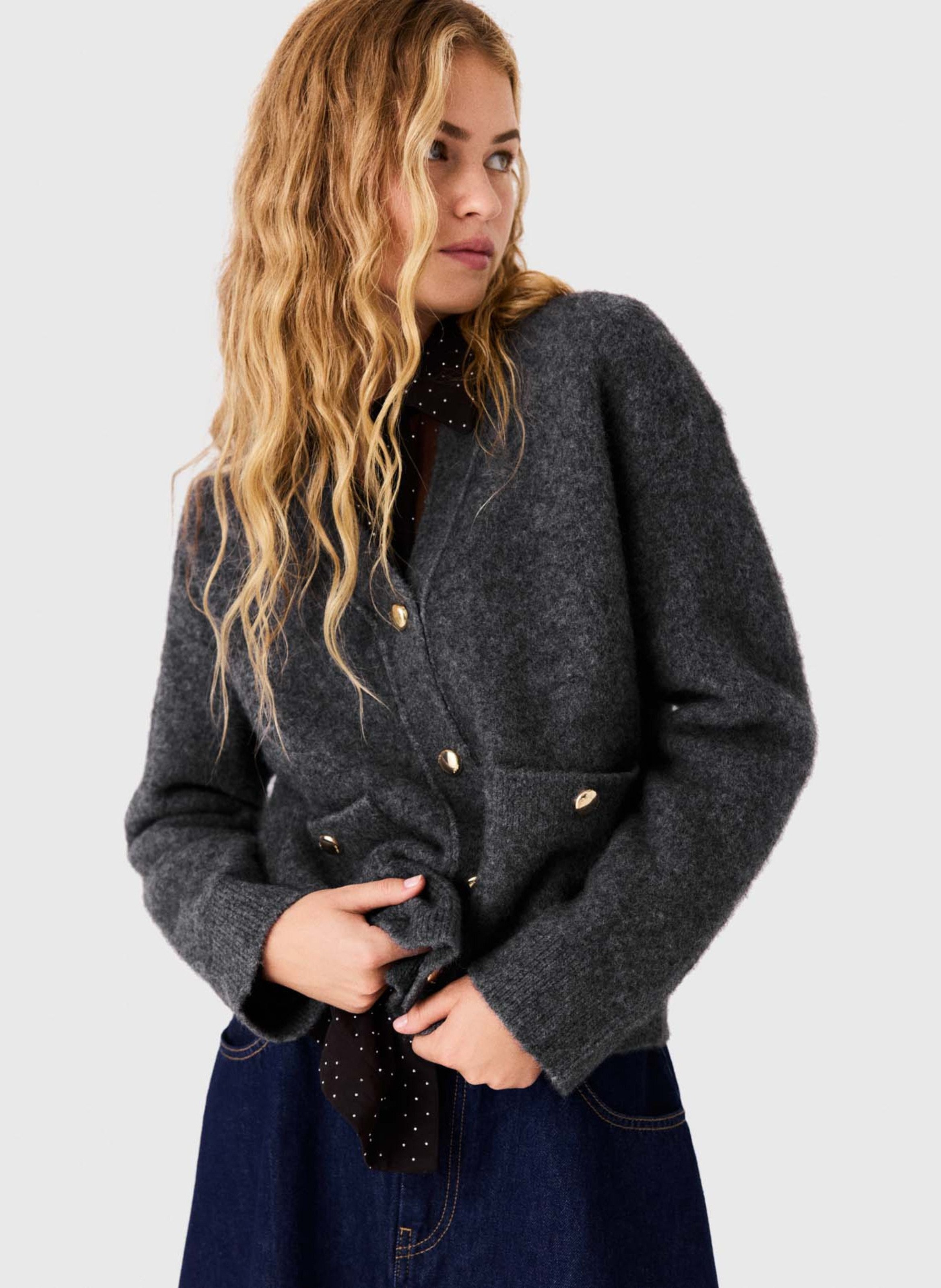 Cardigan with patch pockets in blended wool MAJE Grey