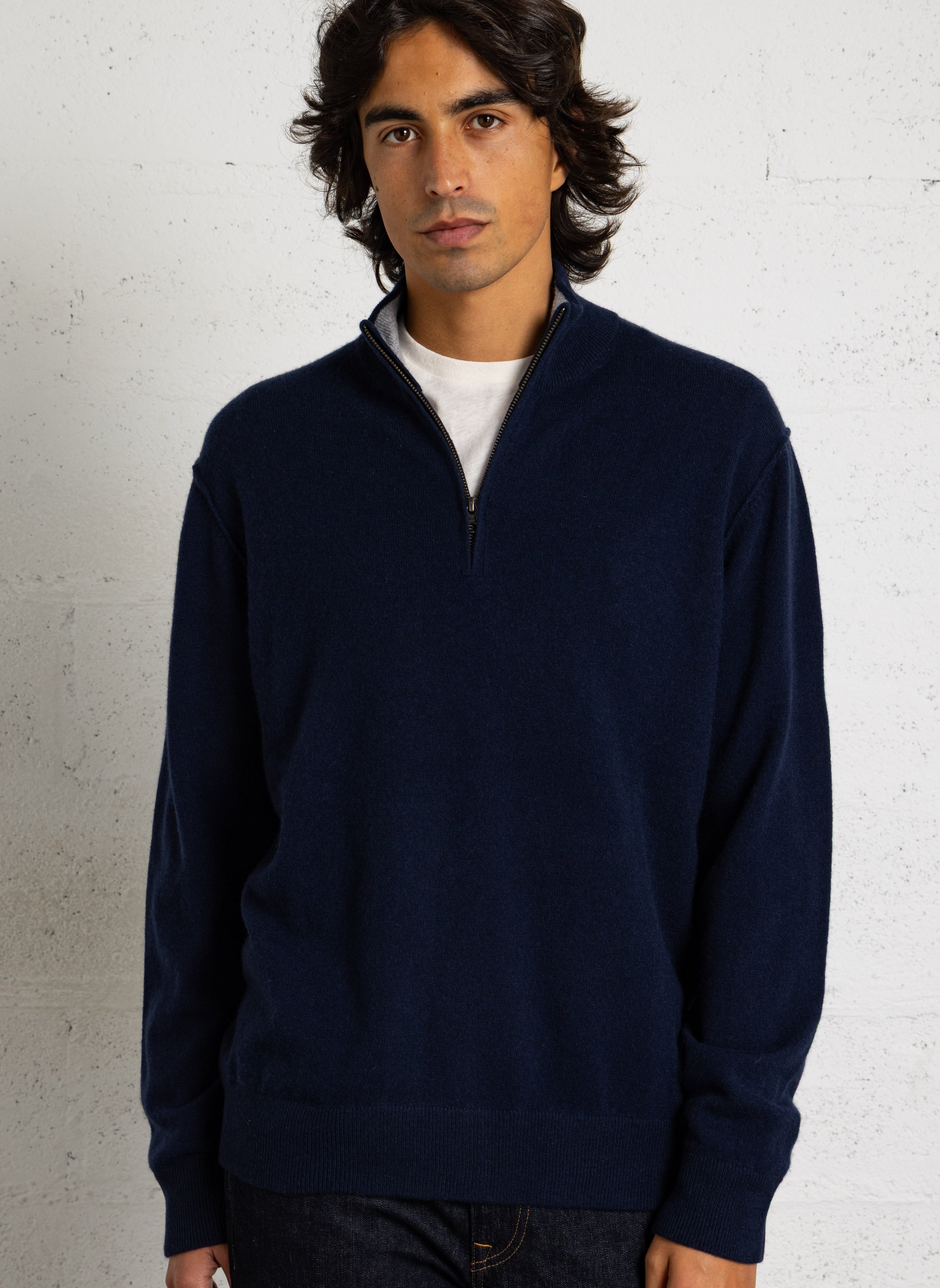 Pullover dritto con collo camionista in lana e cashmere HARTFORD Blu