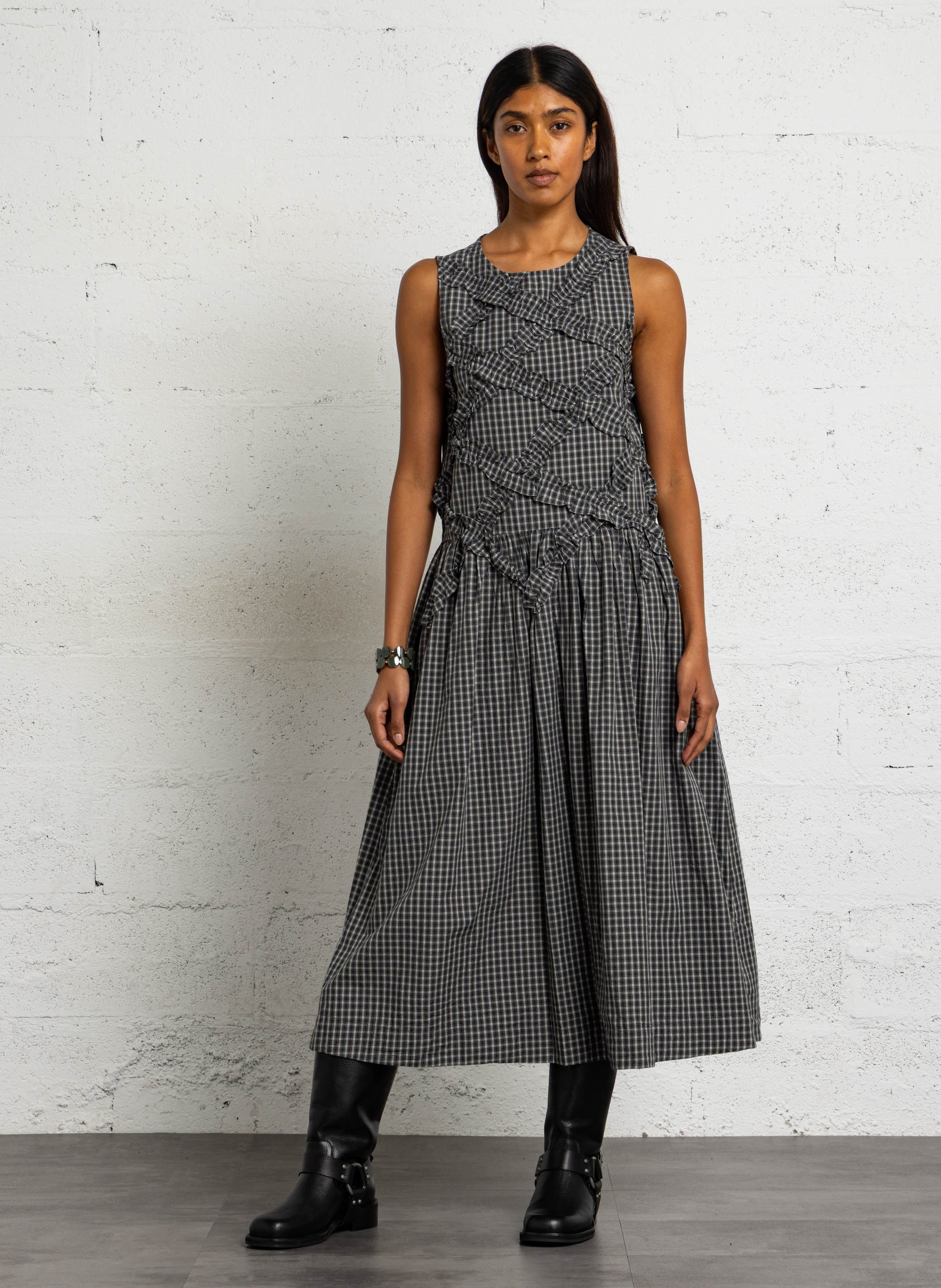Loose-Fitting Sleeveless Checked Maxi Dress DAMSON MADDER Blue