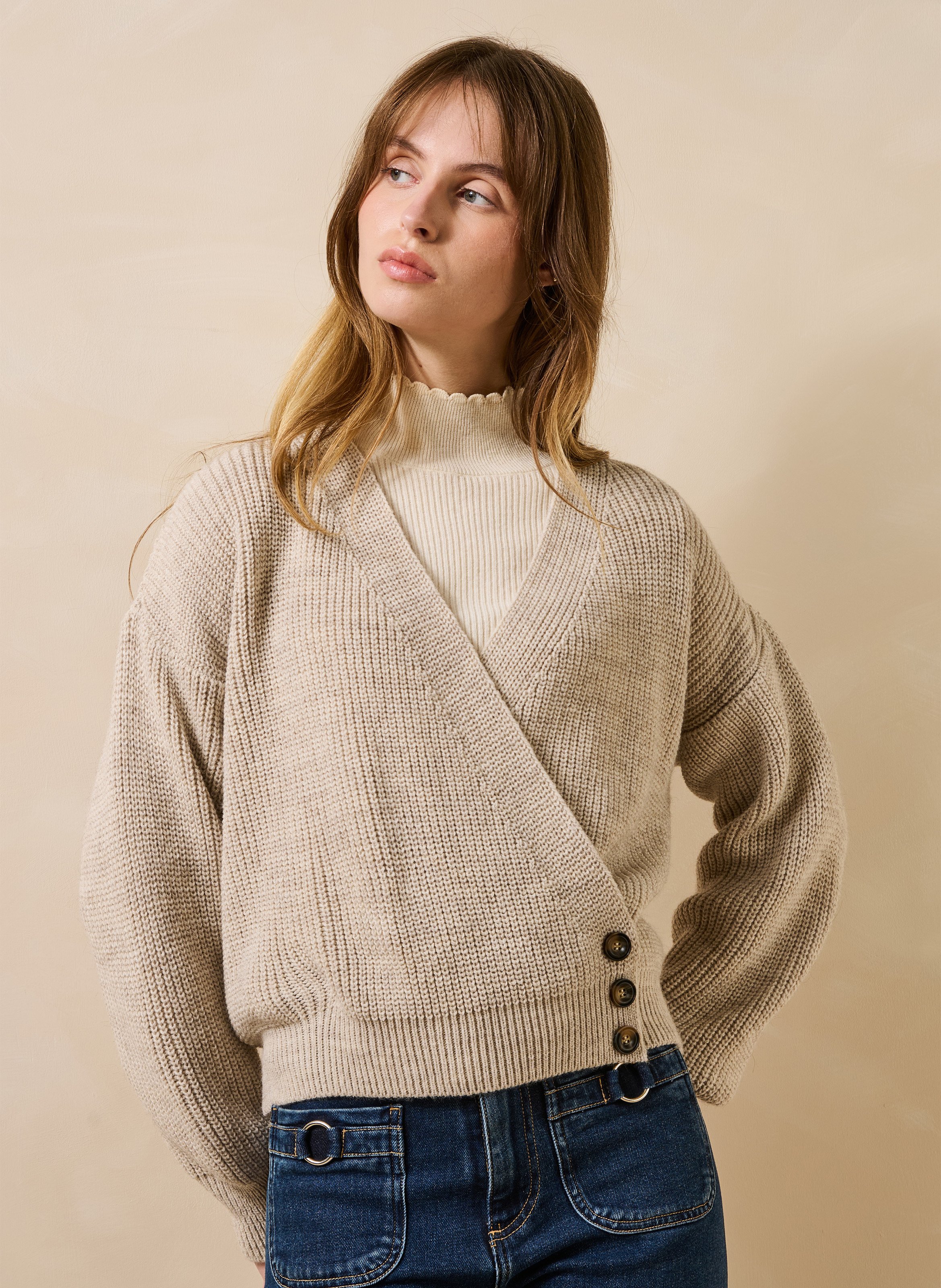 V-neck cardigan LA FEE MARABOUTEE Beige