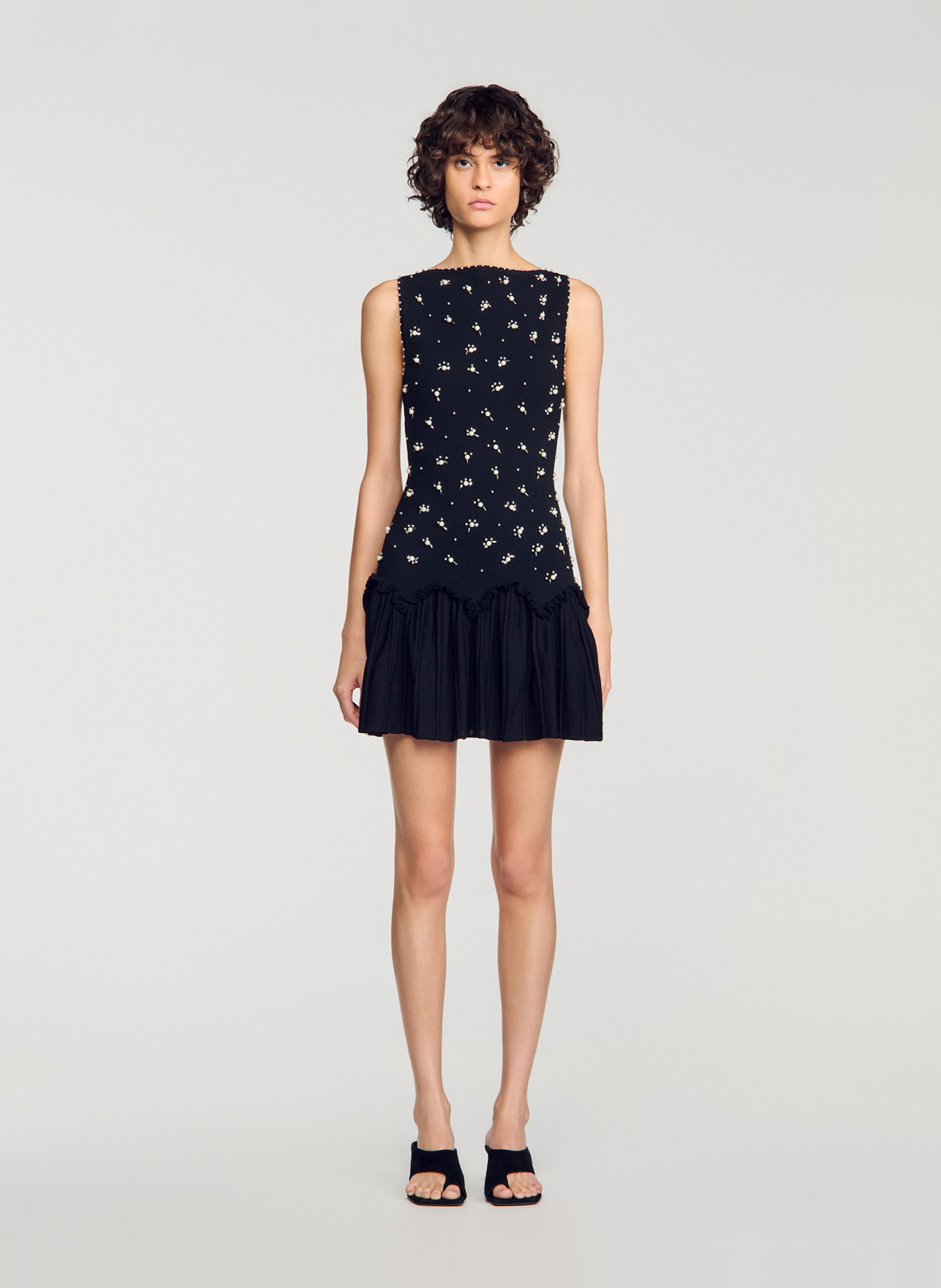 Samt-Kleid mit Perlen SANDRO Schwarz