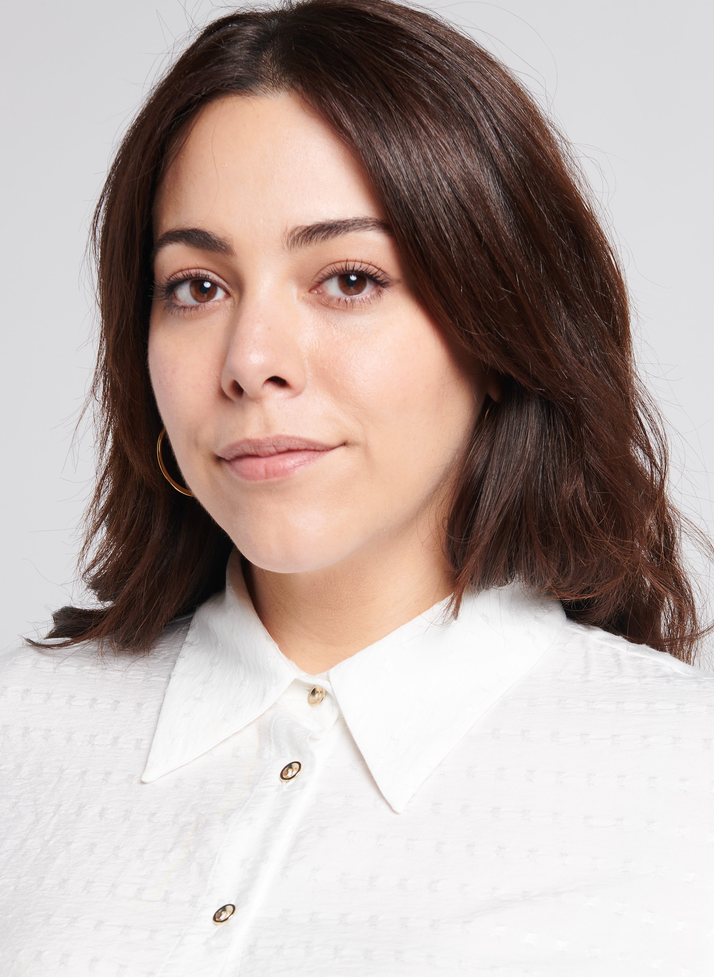 Gerade geschnittene Bluse aus strukturiertem Stoff mit italienischem Kragen PERSONA by Marina Rinaldi Weiss