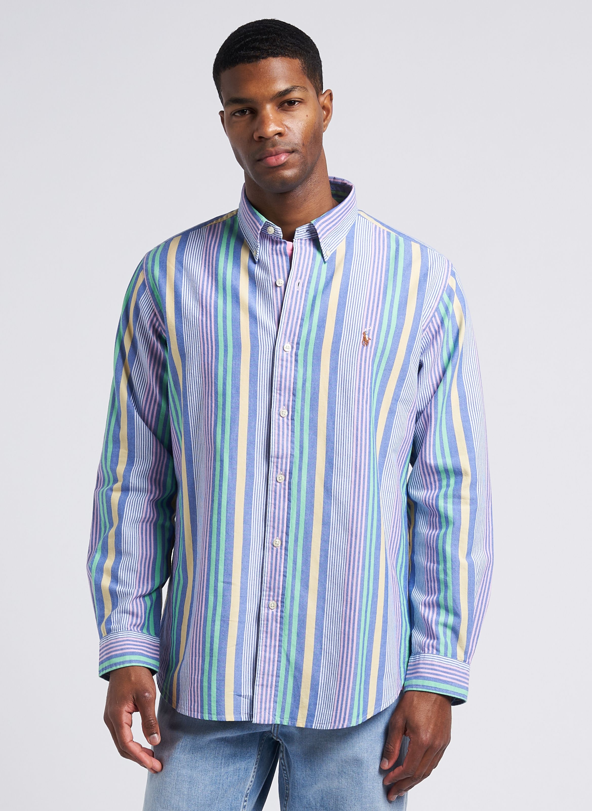 Multicolored Striped cotton shirt with button down collar