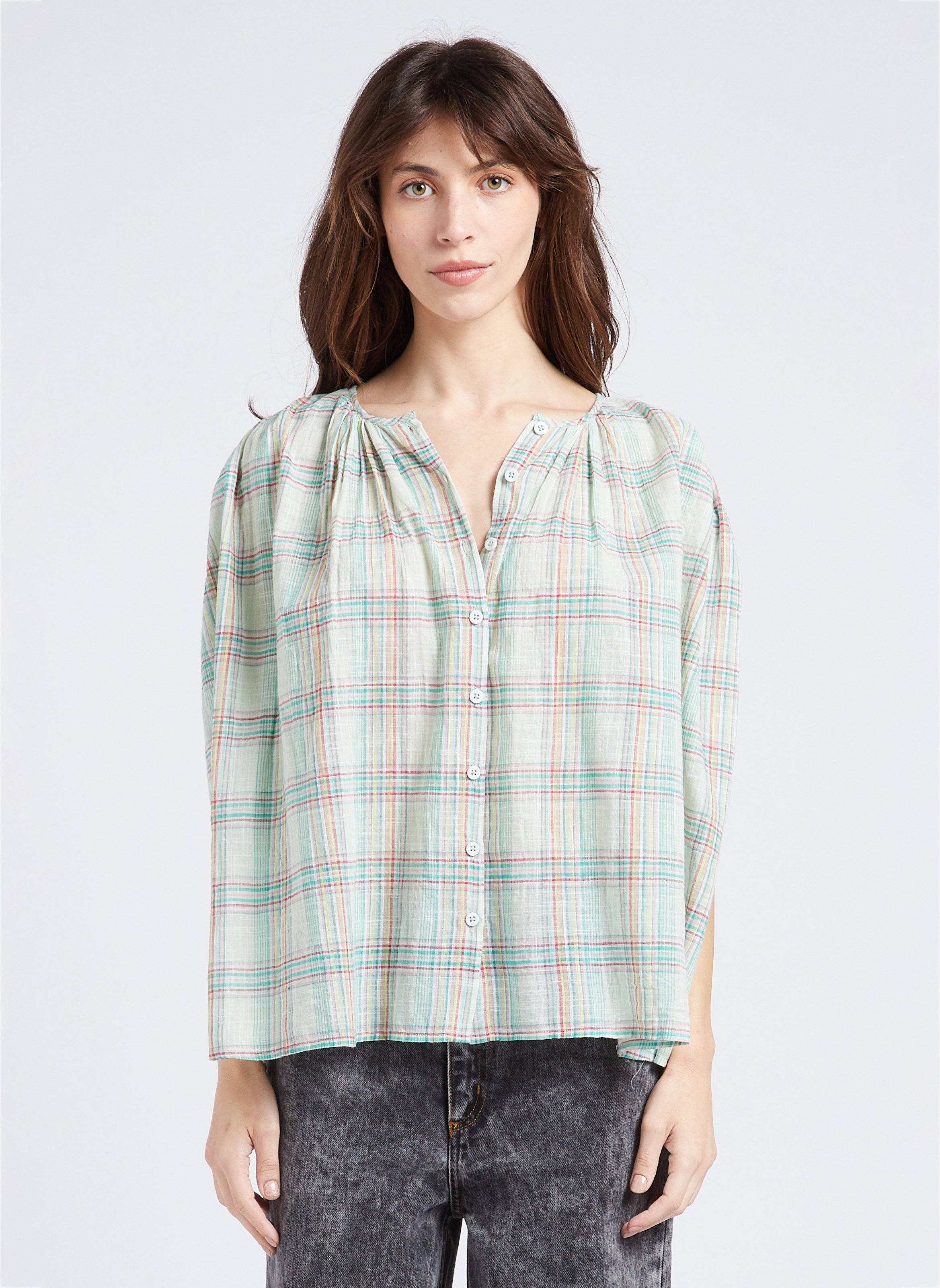 Loose-fit cotton shirt with round neck SWILDENS Blue