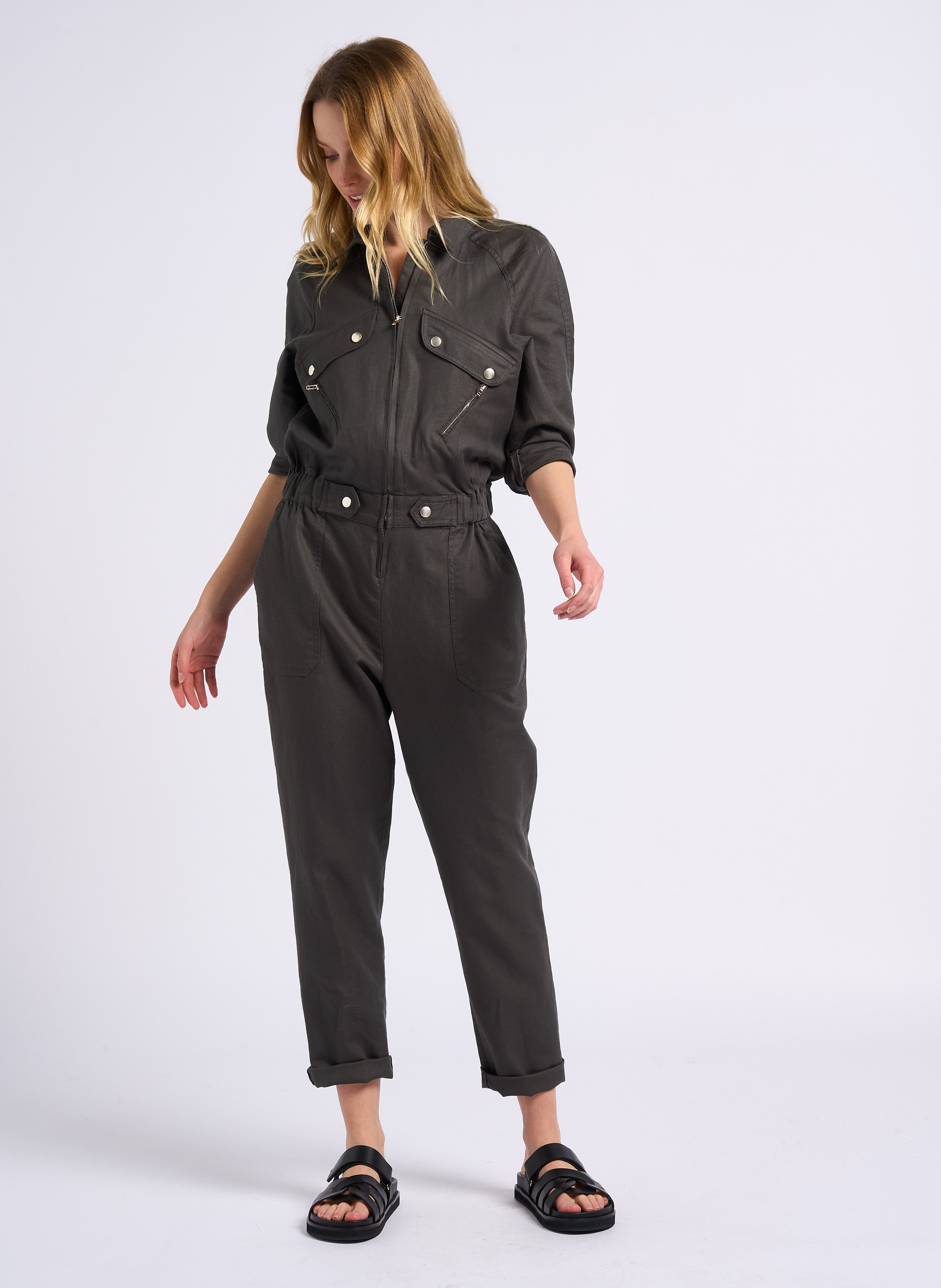 Flat leather sandals BOBBIES Black