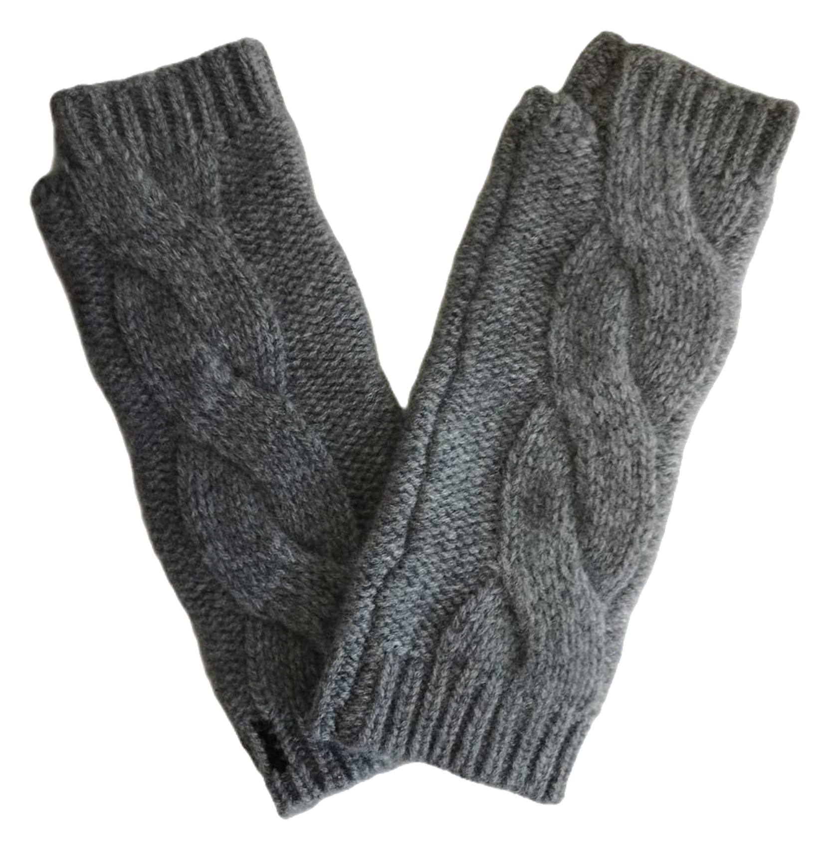 Braided Cashmere Knit Fingerless Gloves Grey
