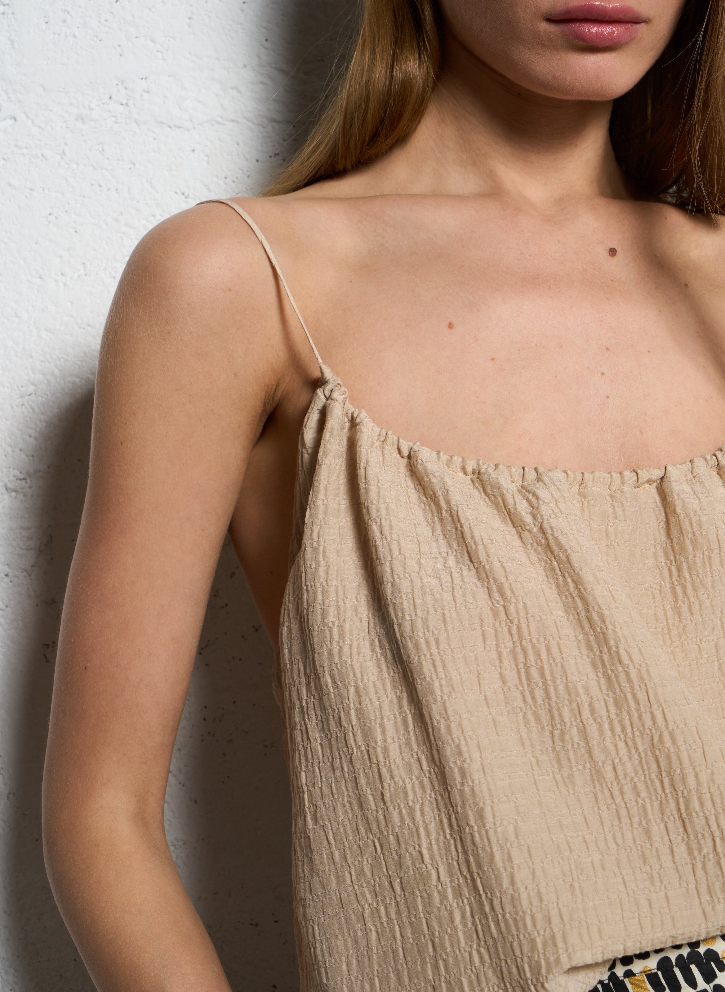 Top à bretelles en coton et soie  POMANDERE Beige