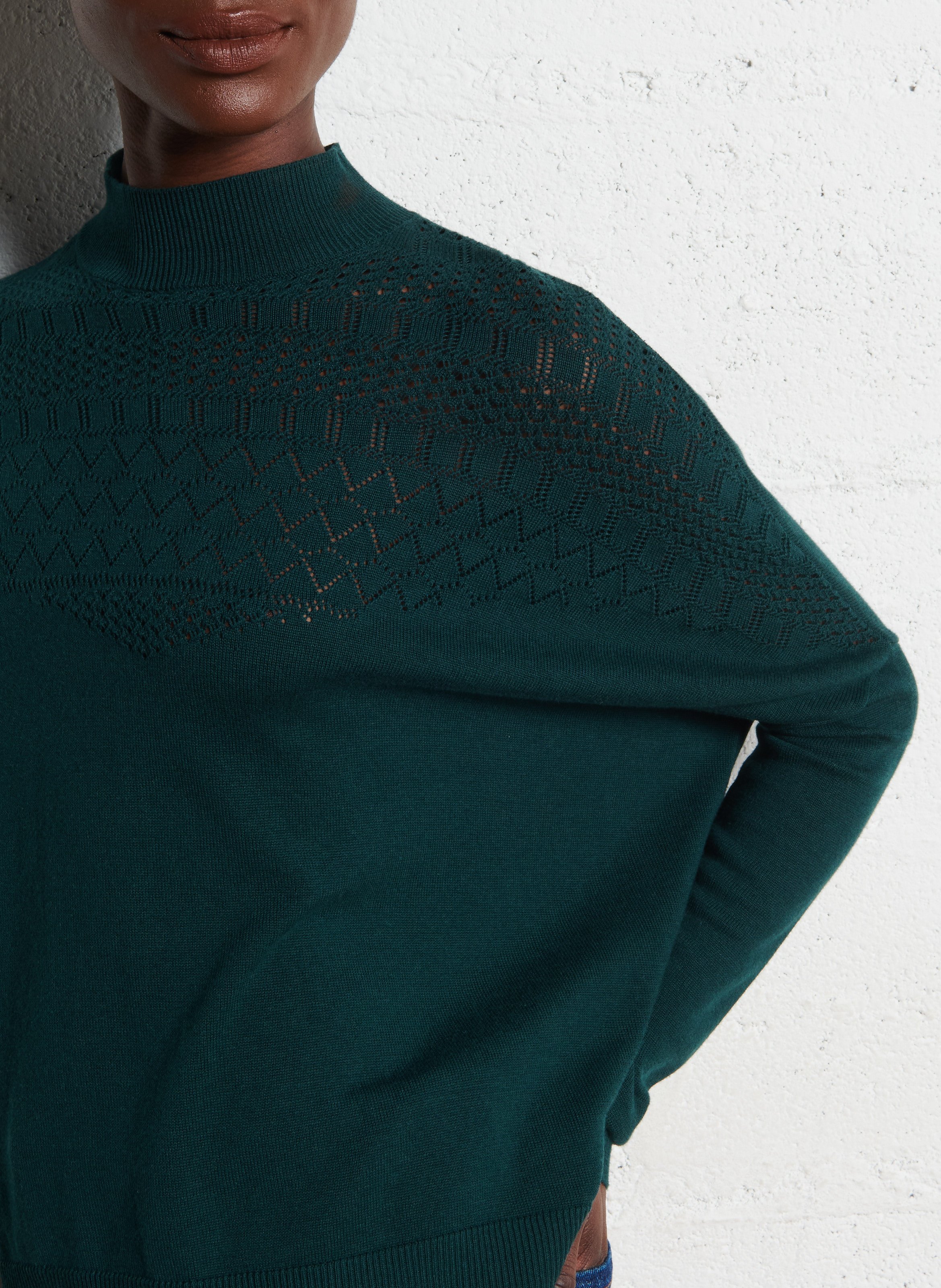 Long wool-blend knit cardigan I CODE Green