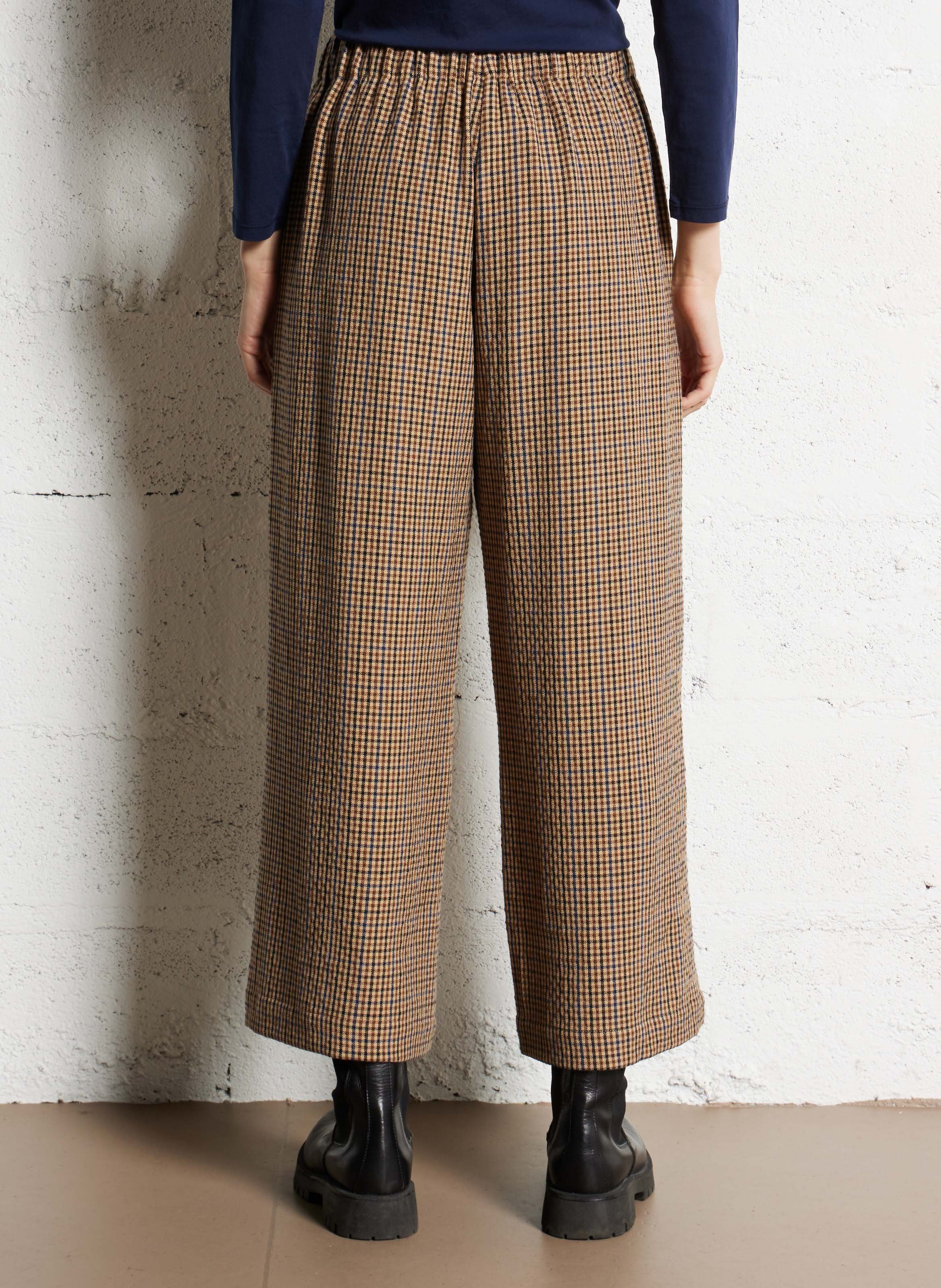 Pantalon large taille haute motif pied-de-poule NICE THINGS Beige