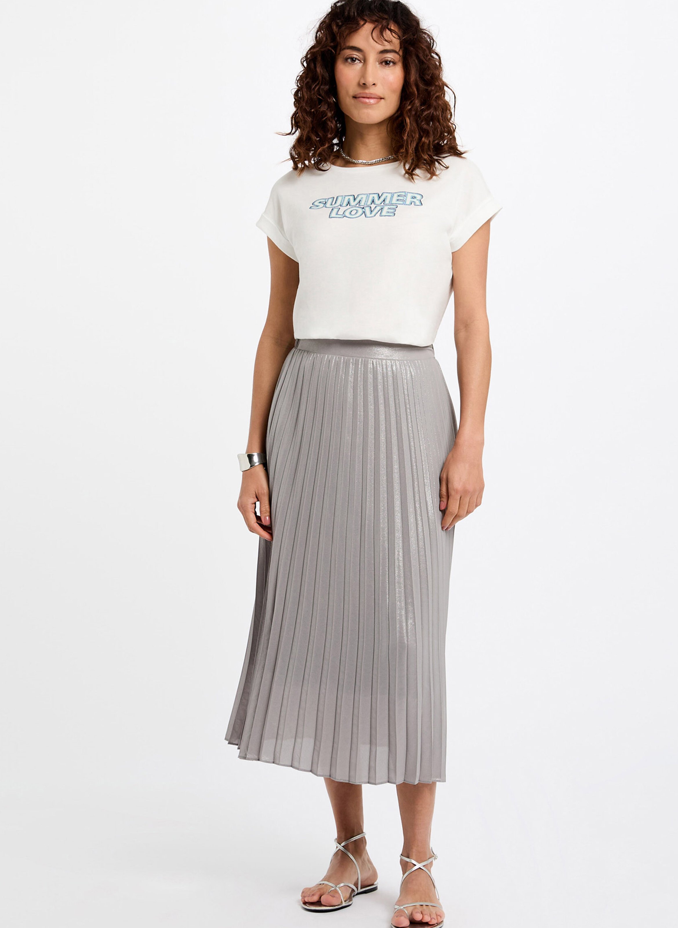 Jupe midi plissée MORGAN Argent