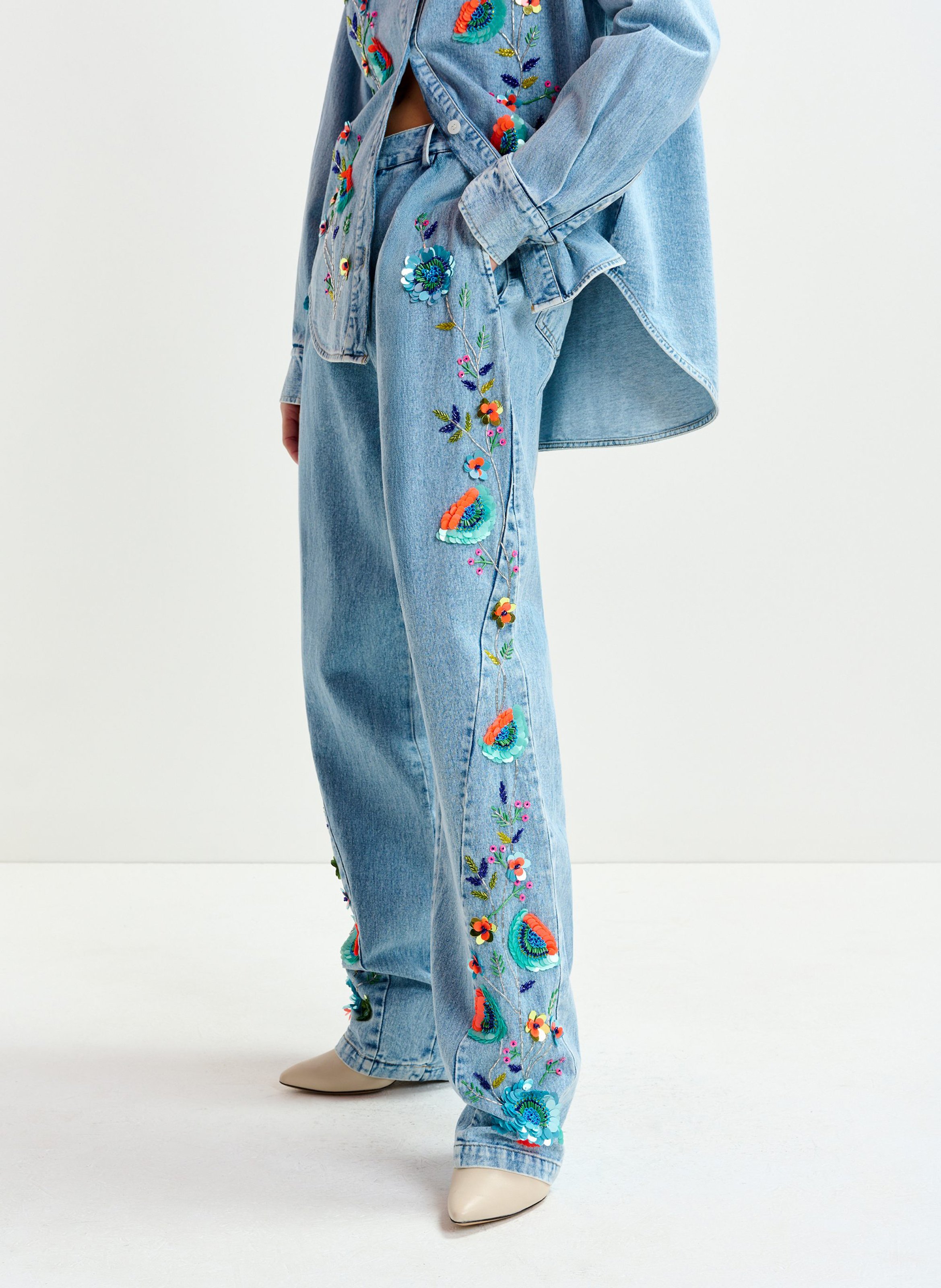 Jean barrel brodé taille haute ESSENTIEL ANTWERP Bleu