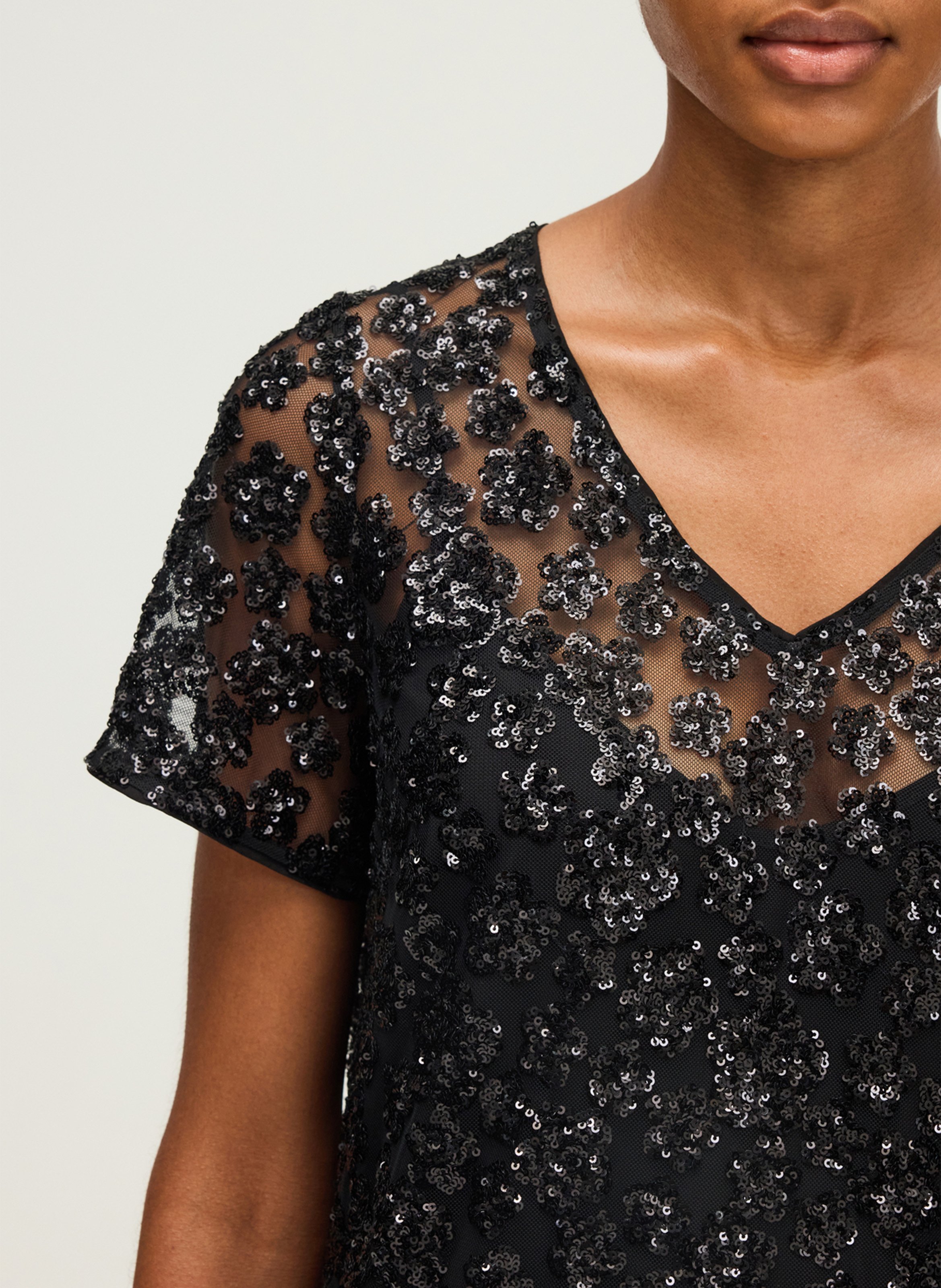 Robe courte à sequins col v PABLO Noir