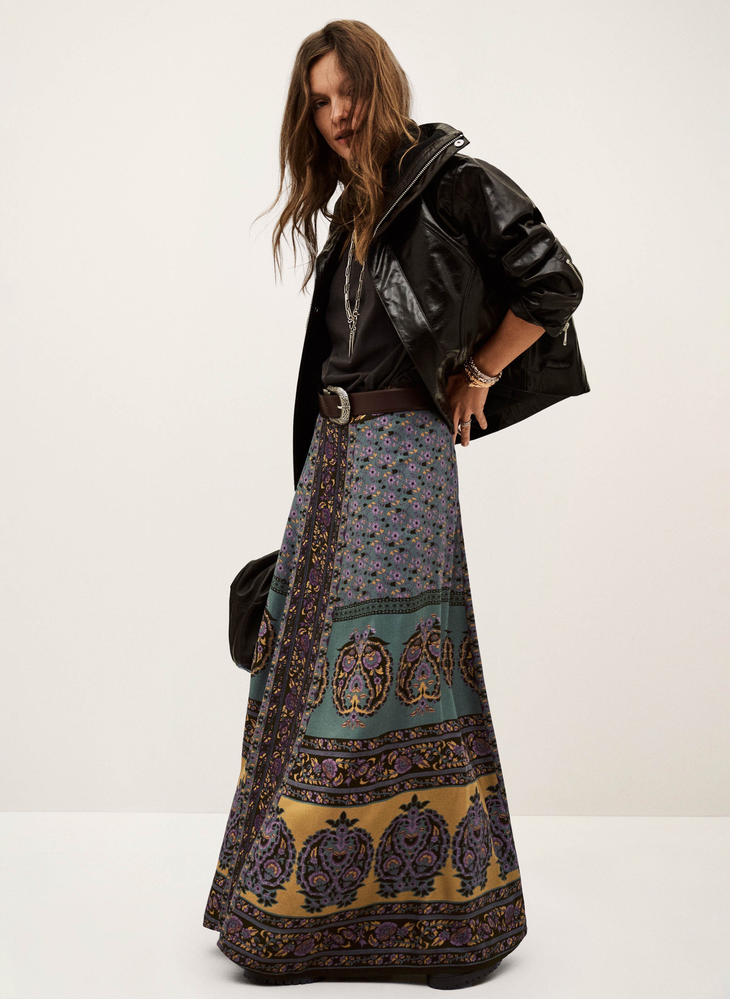 Jupe midi imprimée taille haute BA&SH Marron