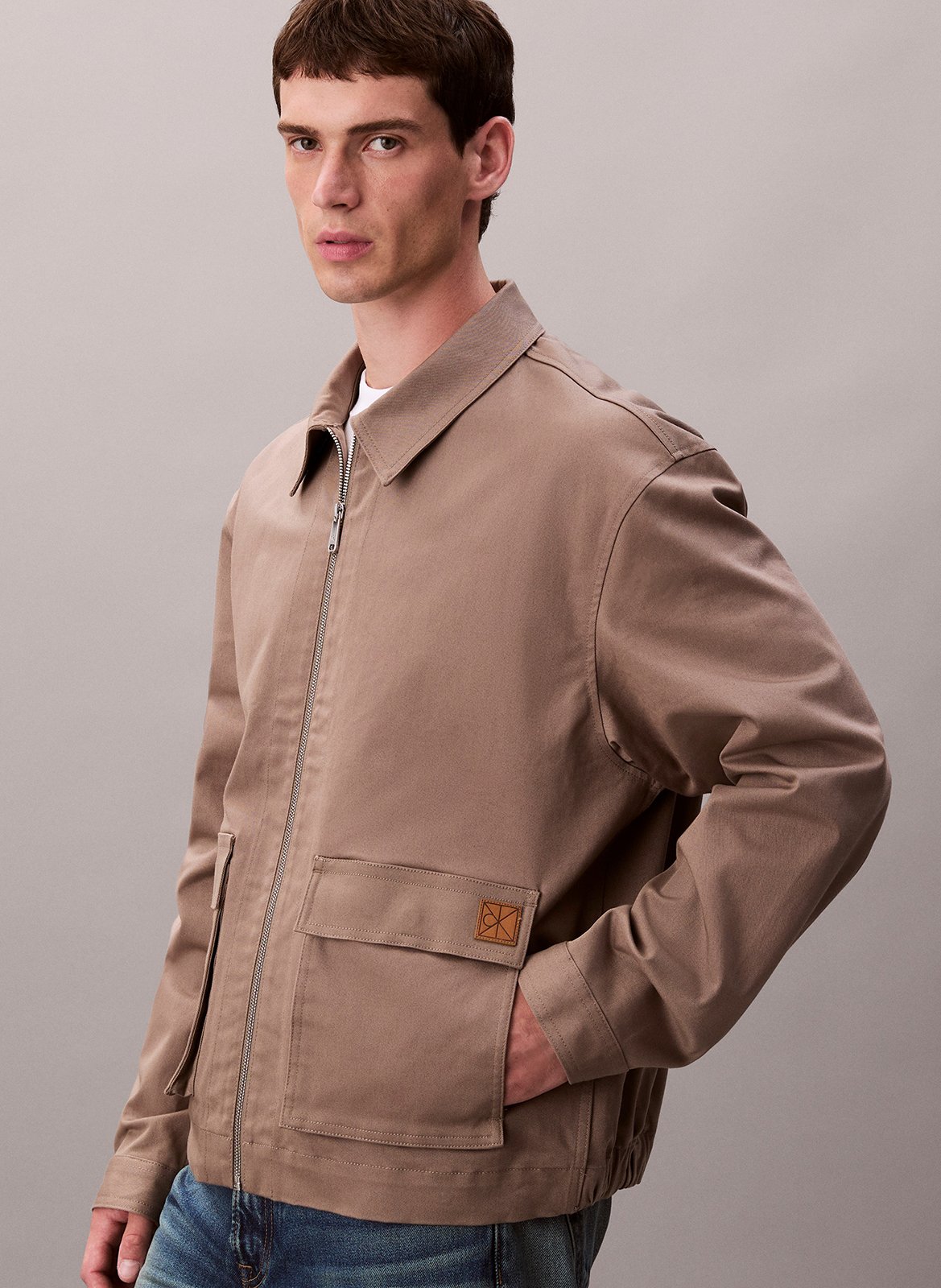 Veste droite col classique en coton mélangé CALVIN KLEIN Marron