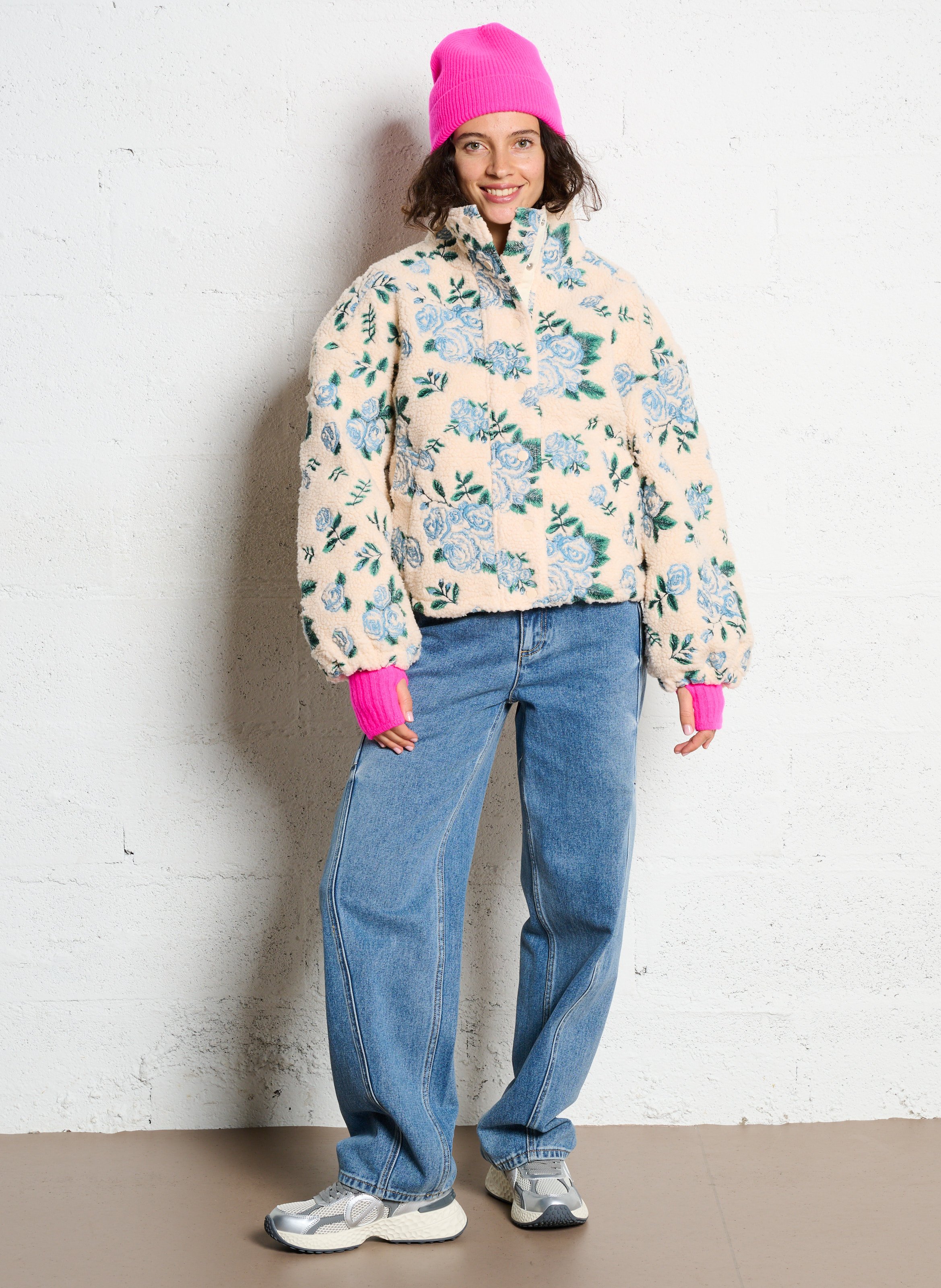 Veste oversize col montant brodée THE TINY BIG SISTER Beige