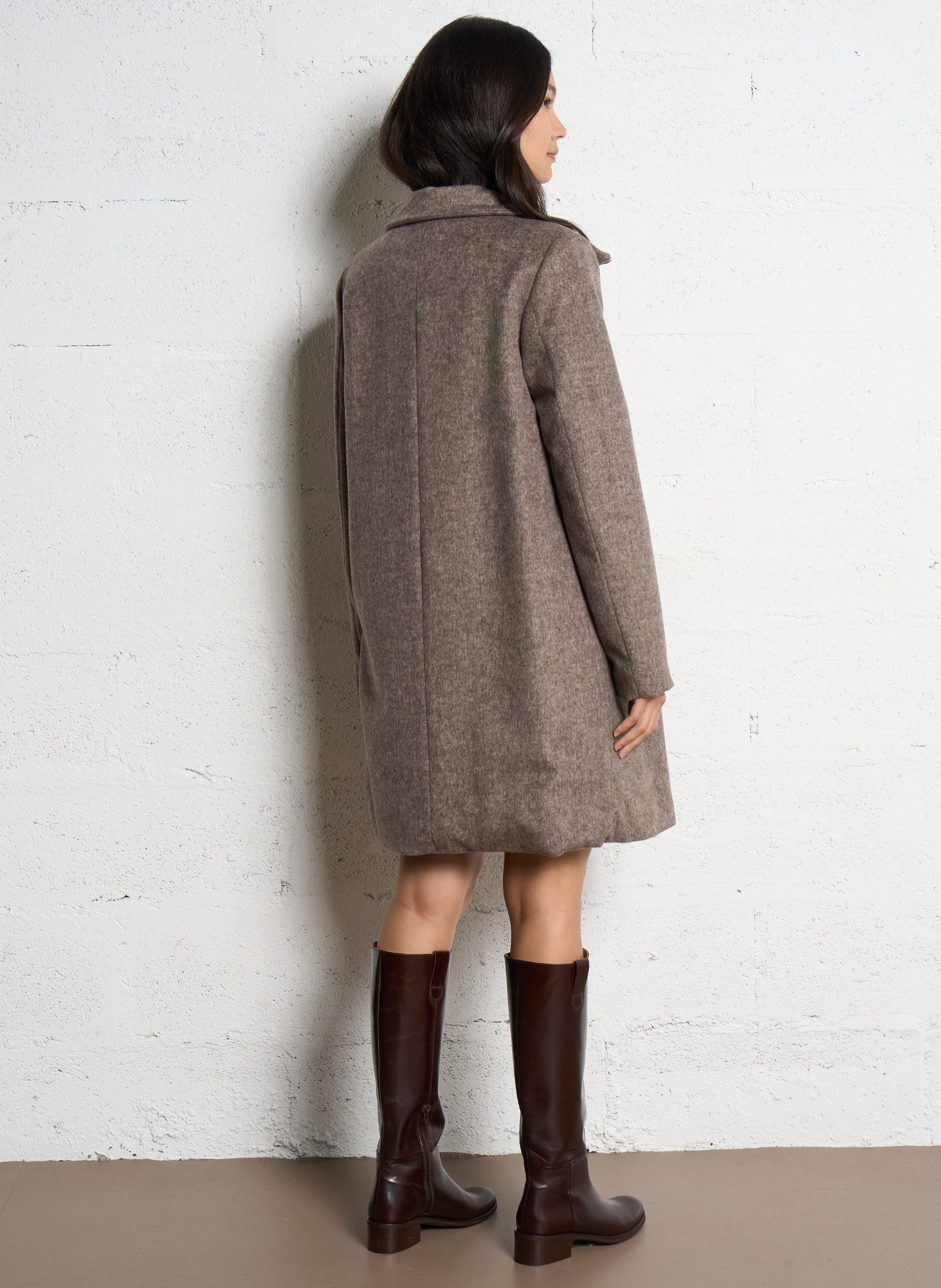 Manteau droit à capuche en laine mélangée PLEASE Marron