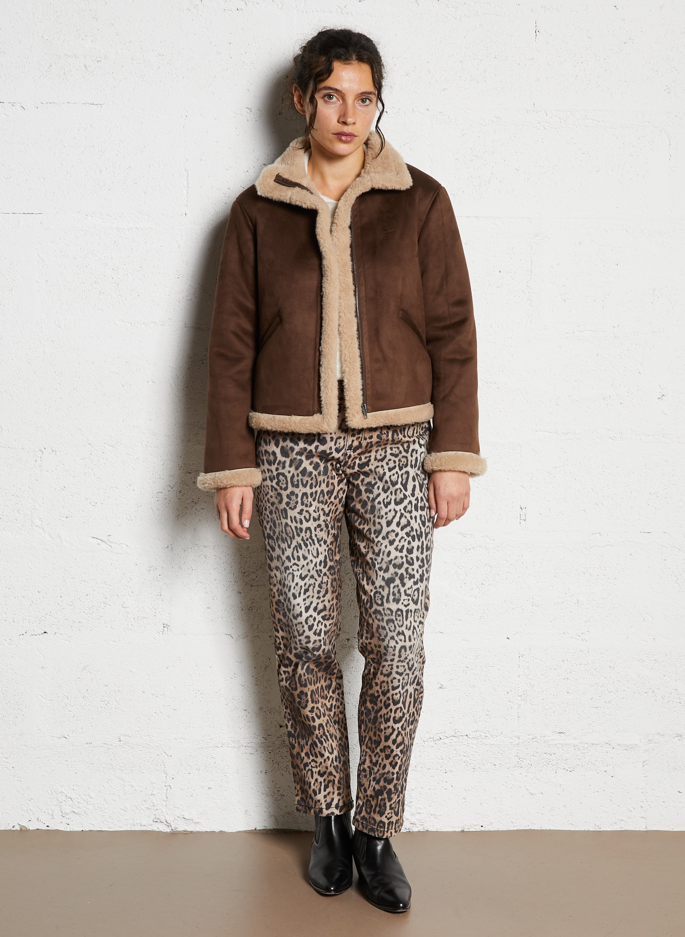 Veste droite en fourrure synthétique SUD EXPRESS Marron