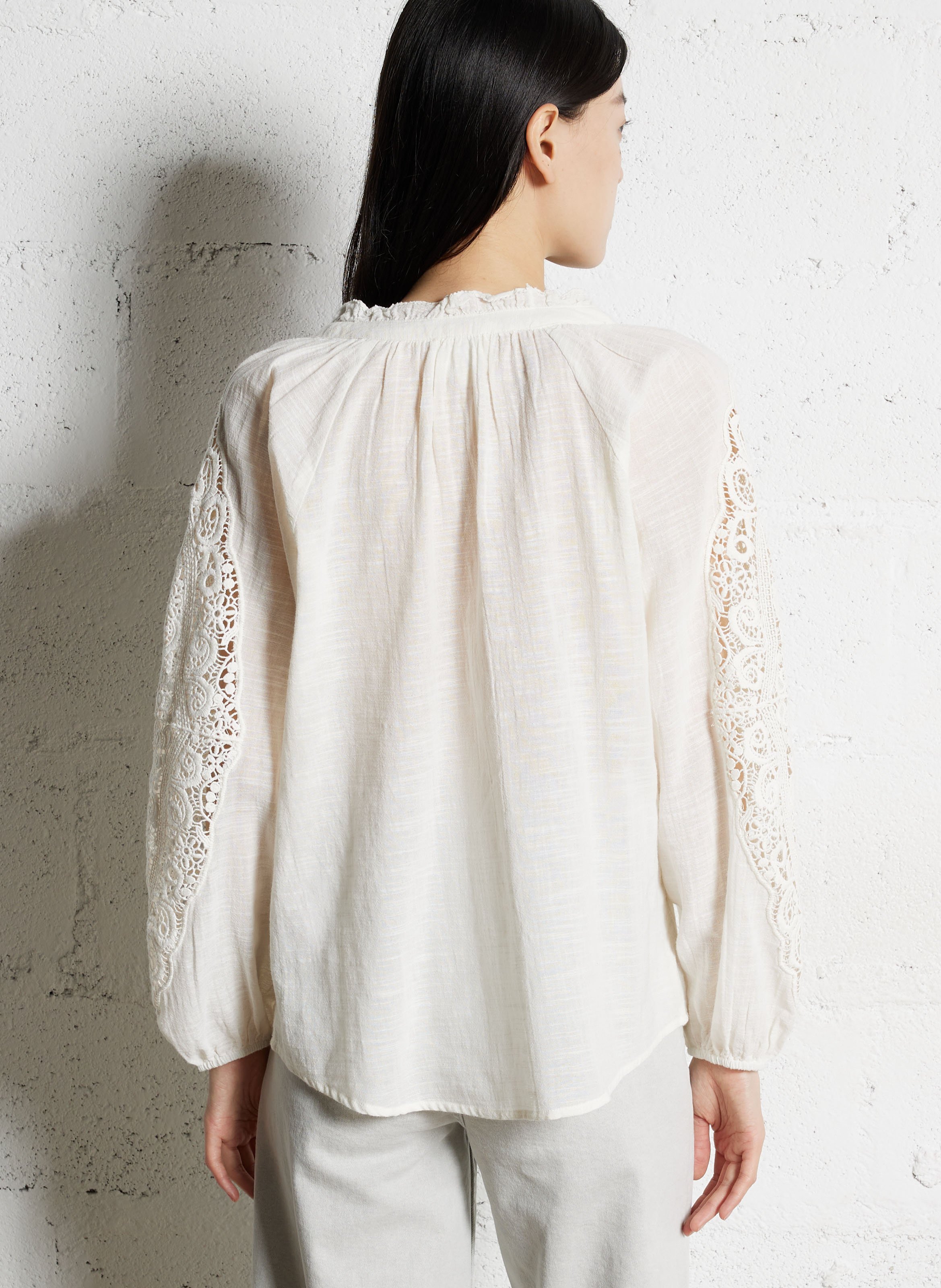 Blouse col V en coton  MAISON 123 Beige