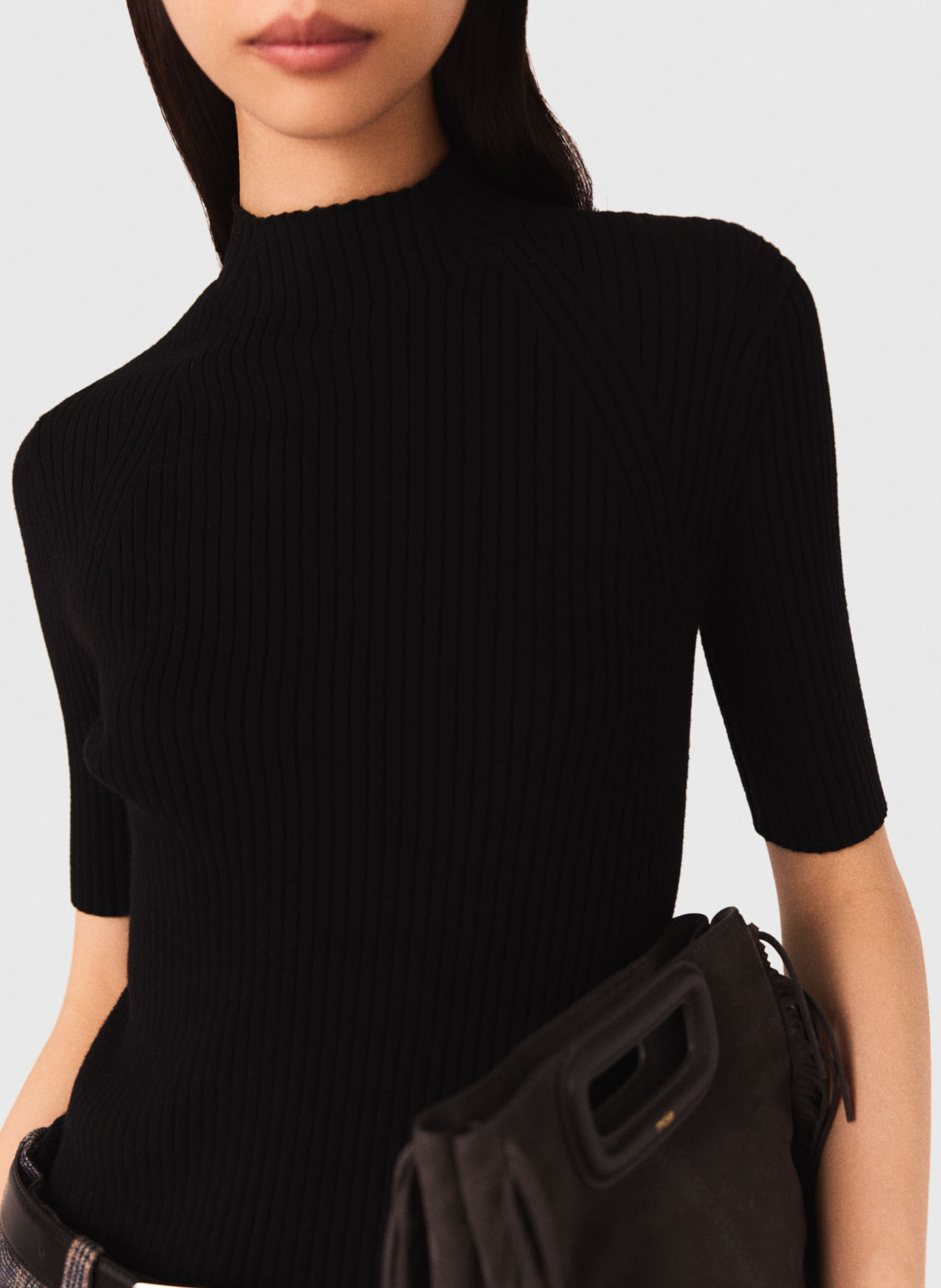 Pull col montant en coton mélangé MAJE Noir