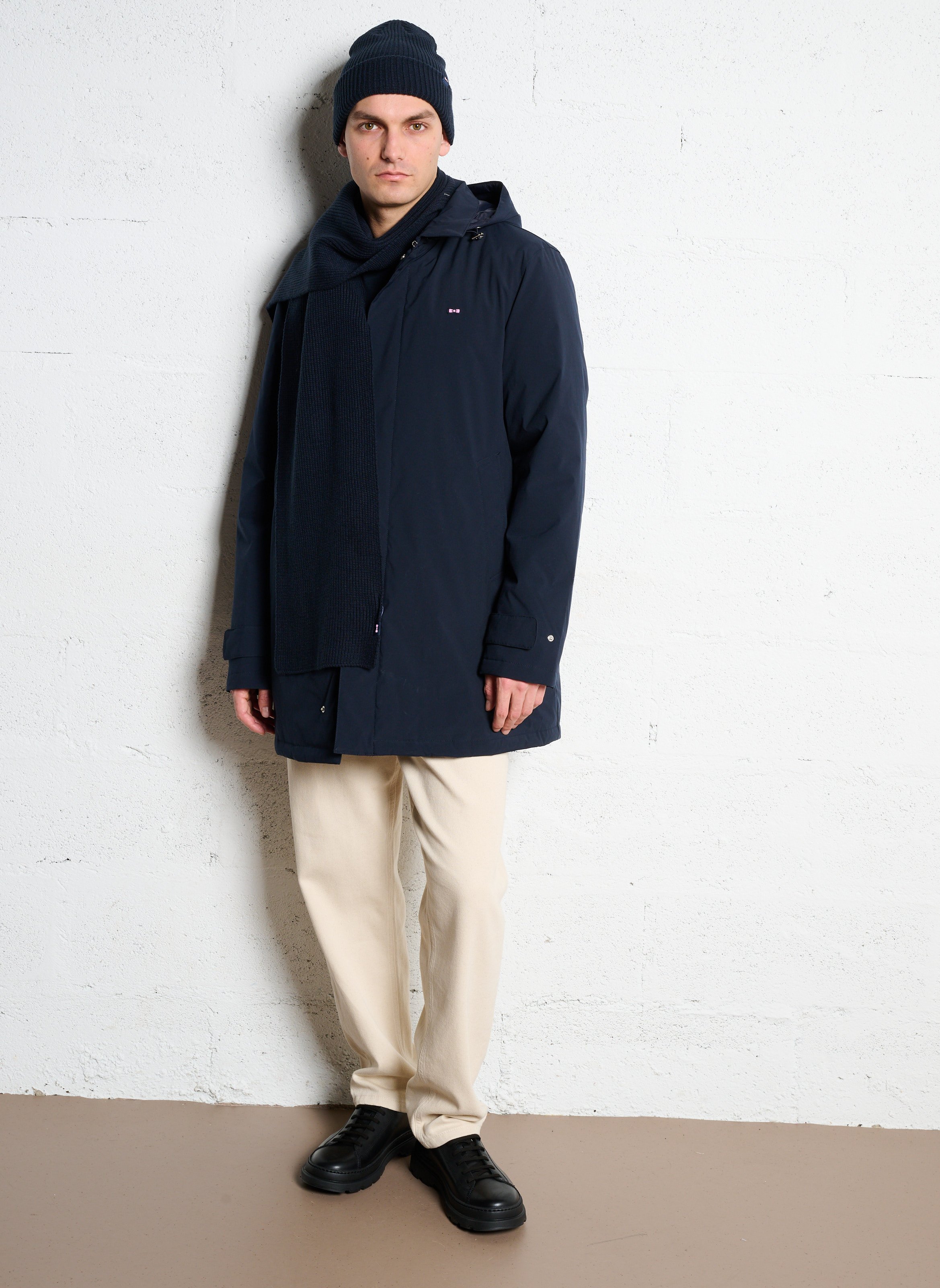 Parka droite unie à capuche amovible EDEN PARK Bleu