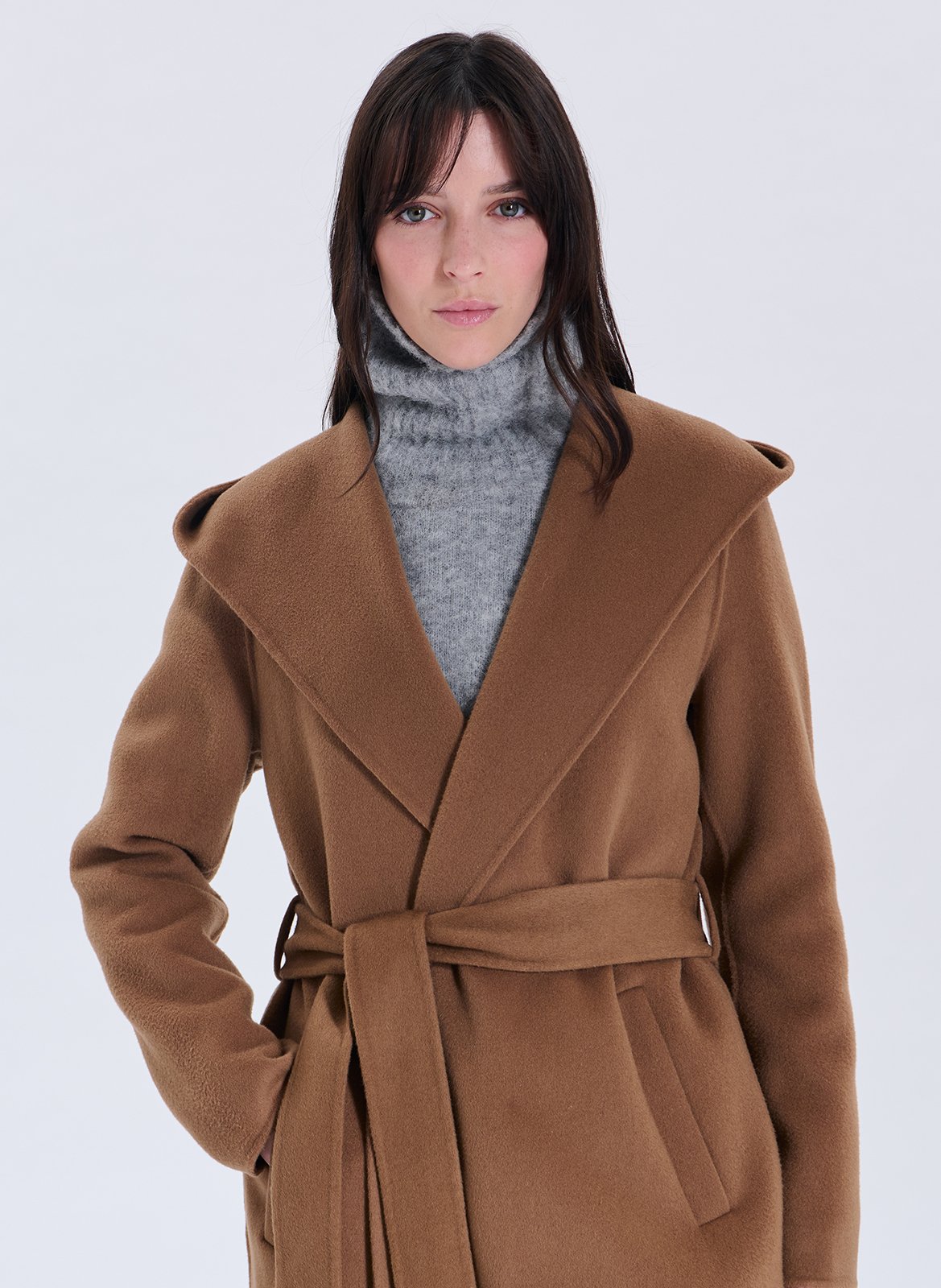 Long wool-blend coat with hood ZAPA Brown