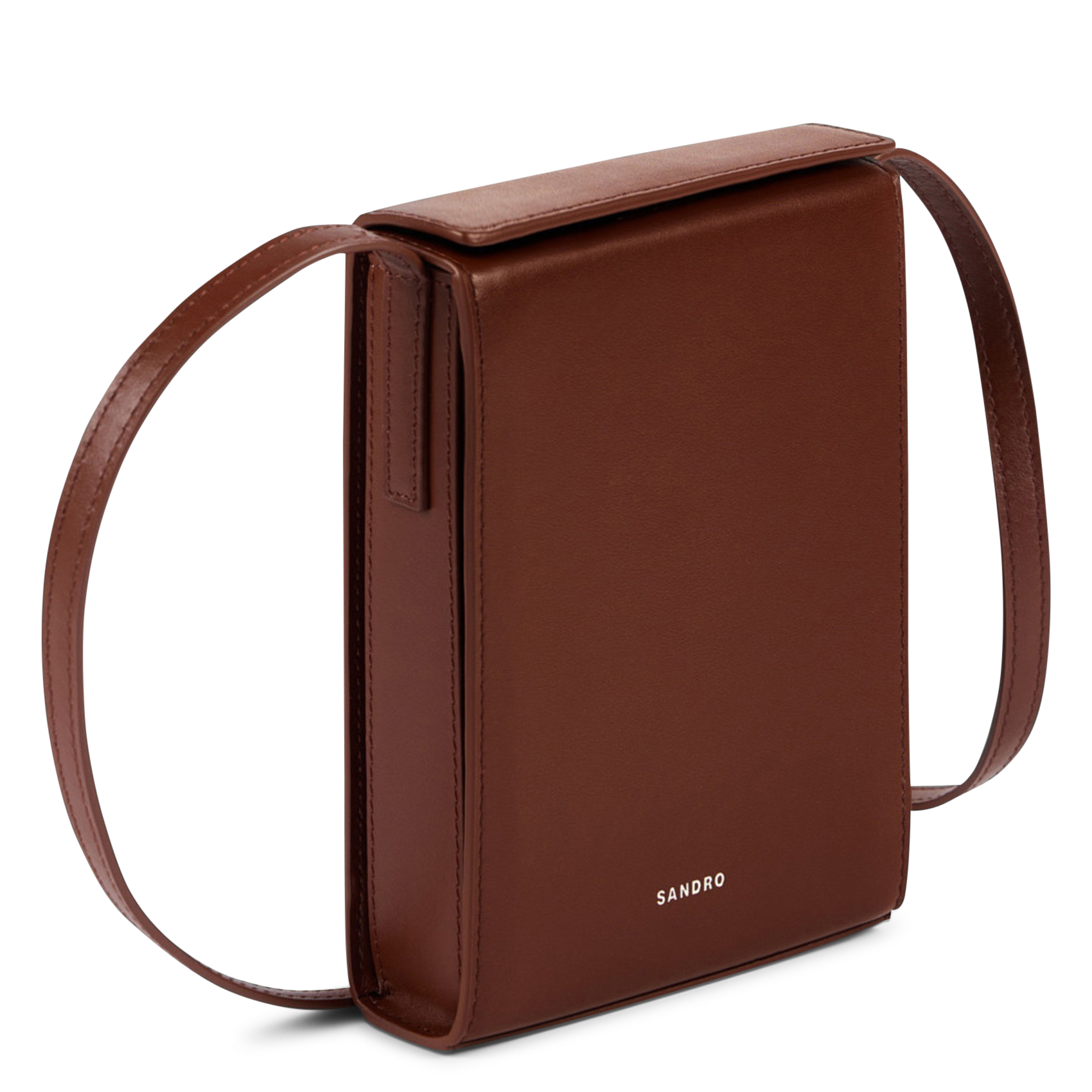 Kleine, leren schoudertas SANDRO Bruin