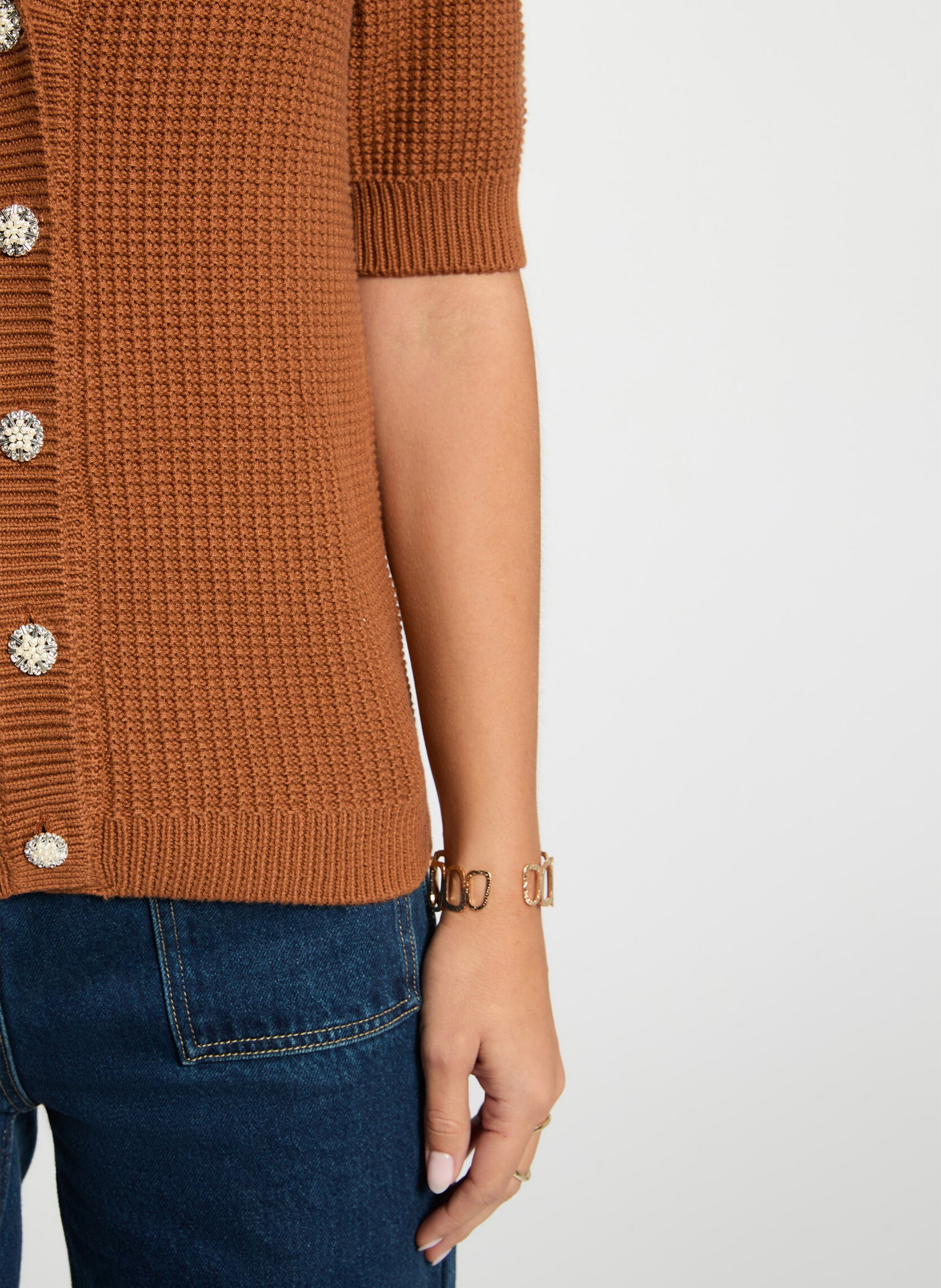 Cardigan met knoopsluiting in geribbelde breistof Bruin