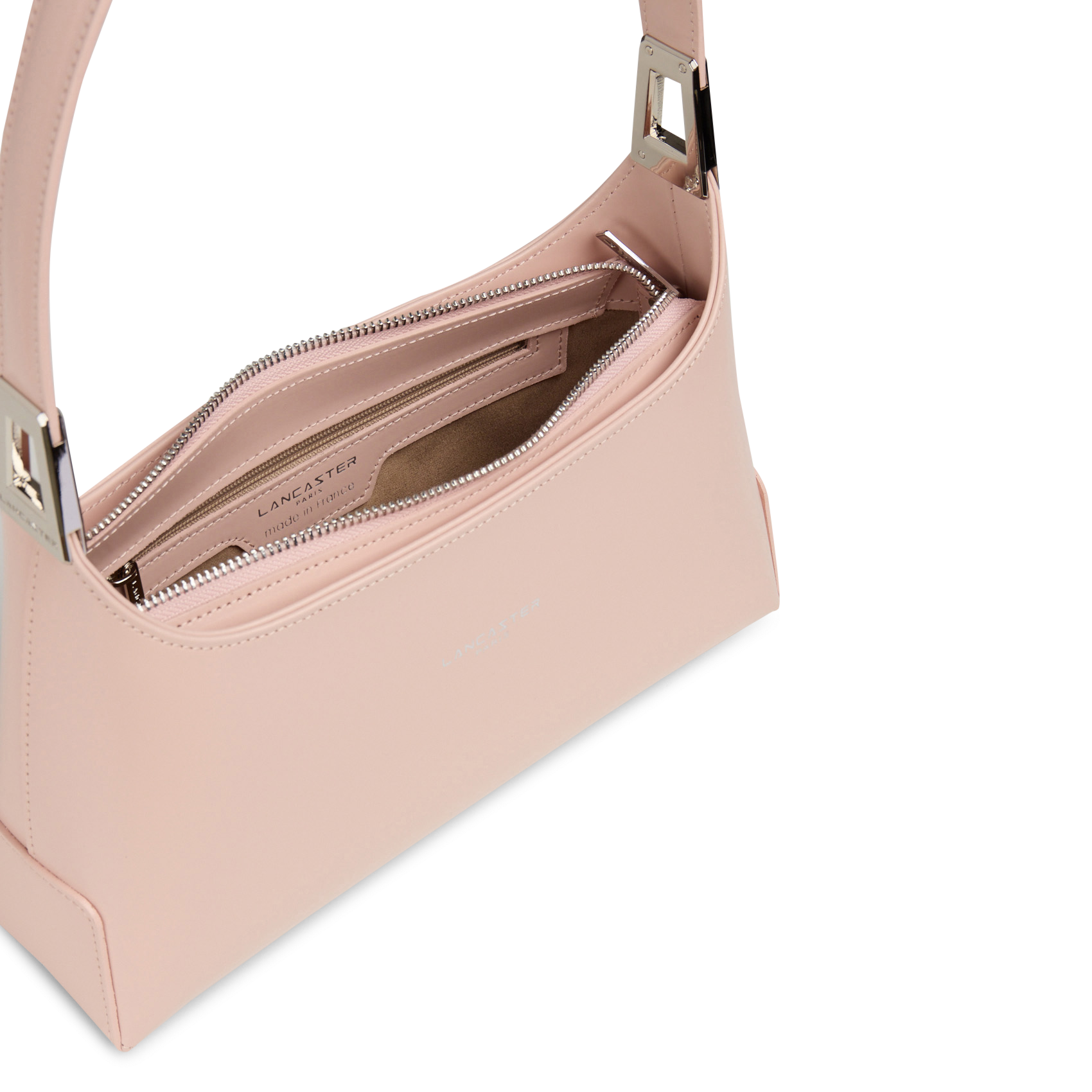 Zipped leather baguette bag LANCASTER PARIS Pink