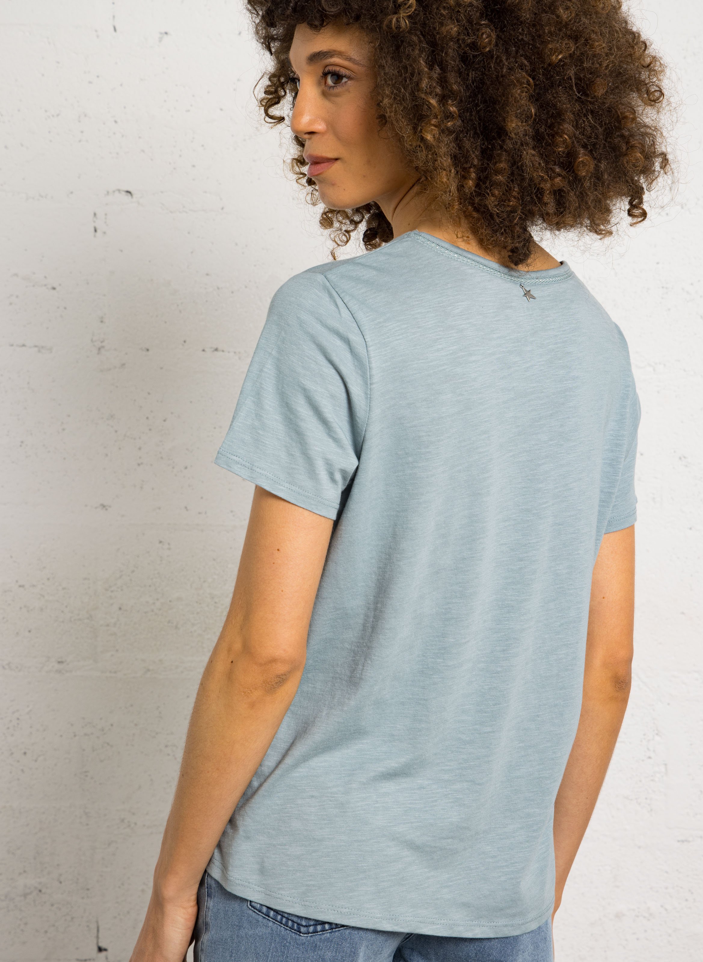 Oversize V-Ausschnitt T-Shirt aus Baumwollmischung SUD EXPRESS Blau