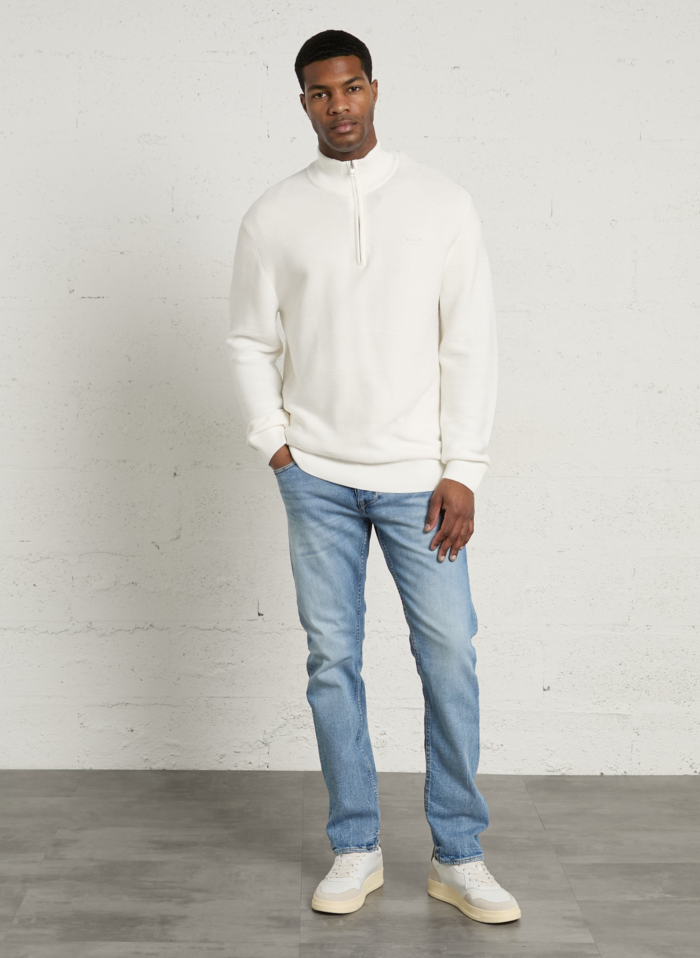 Pull droit col camionneur en coton GANT Beige