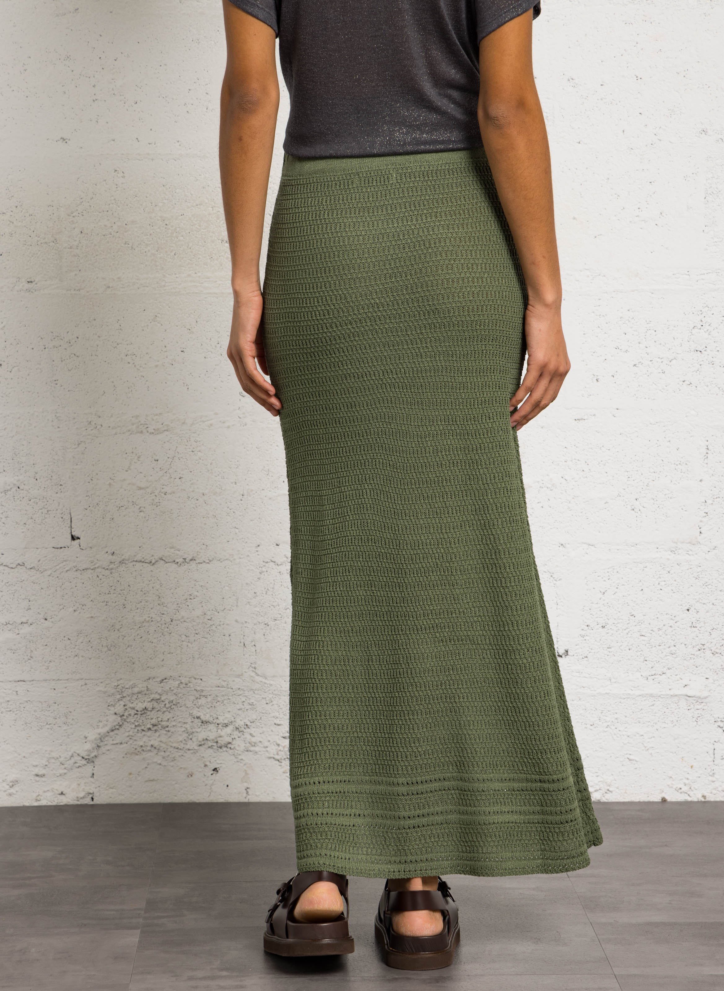 Jupe évasée en maille ajourée SEE U SOON Kaki