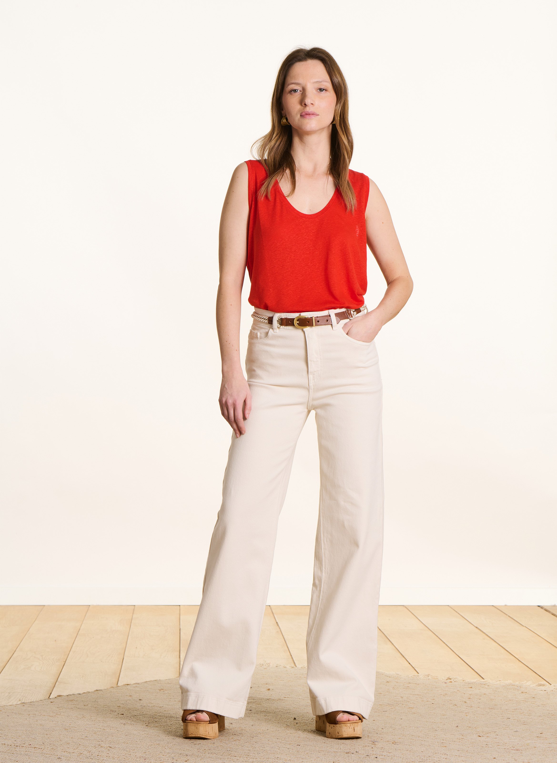 Débardeur droit col rond uni LA FEE MARABOUTEE Rose