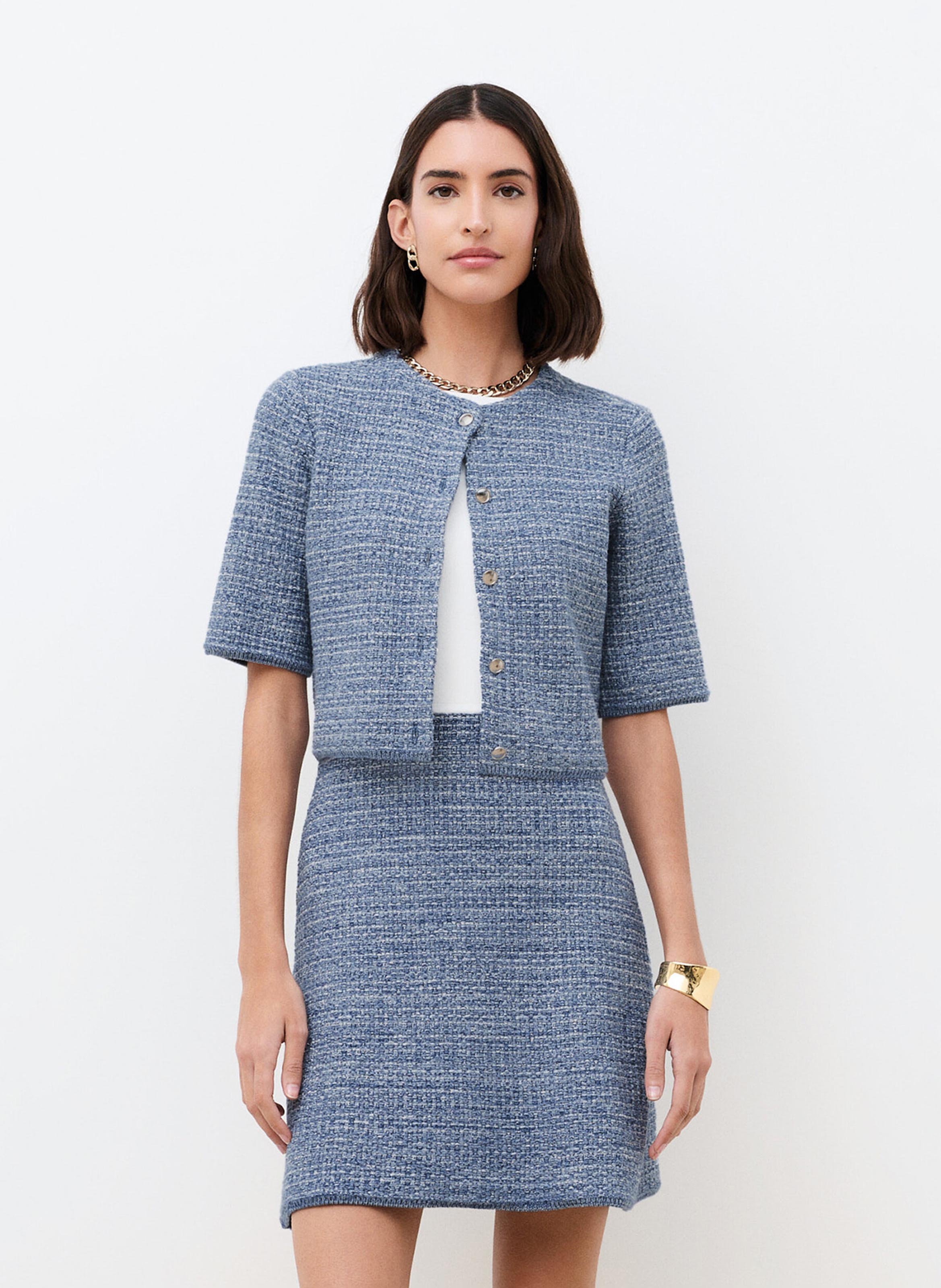 Short tweed sleeveless jacket CAROLL Blue