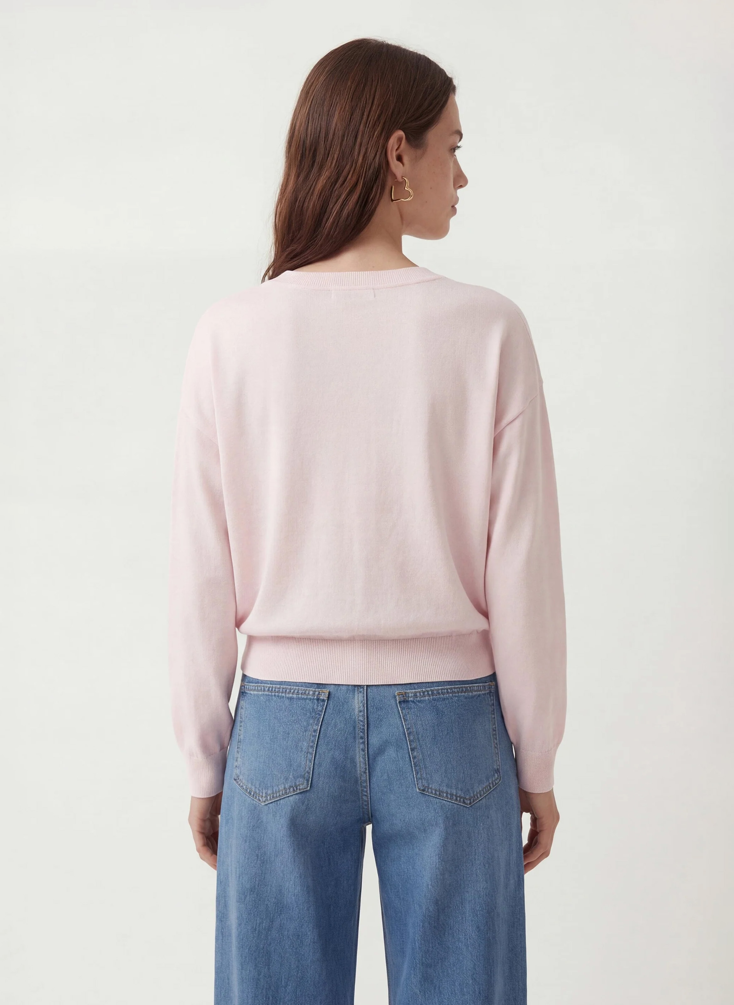 Gerade geschnittener Strick-Mix-Pullover mit V-Ausschnitt KOOKAI Rosa