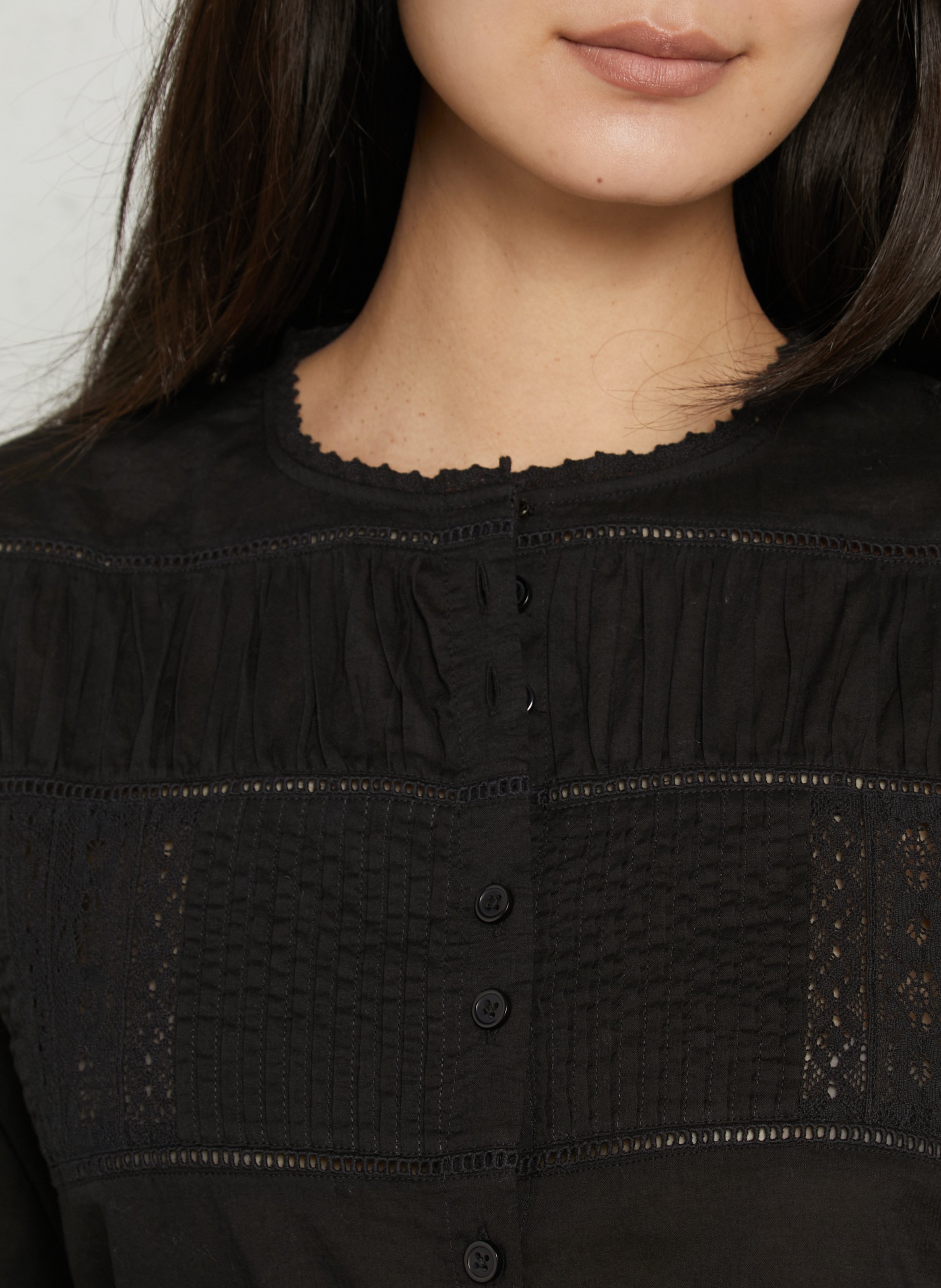 Chemisier manches courtes brodé uni DES PETITS HAUTS Noir