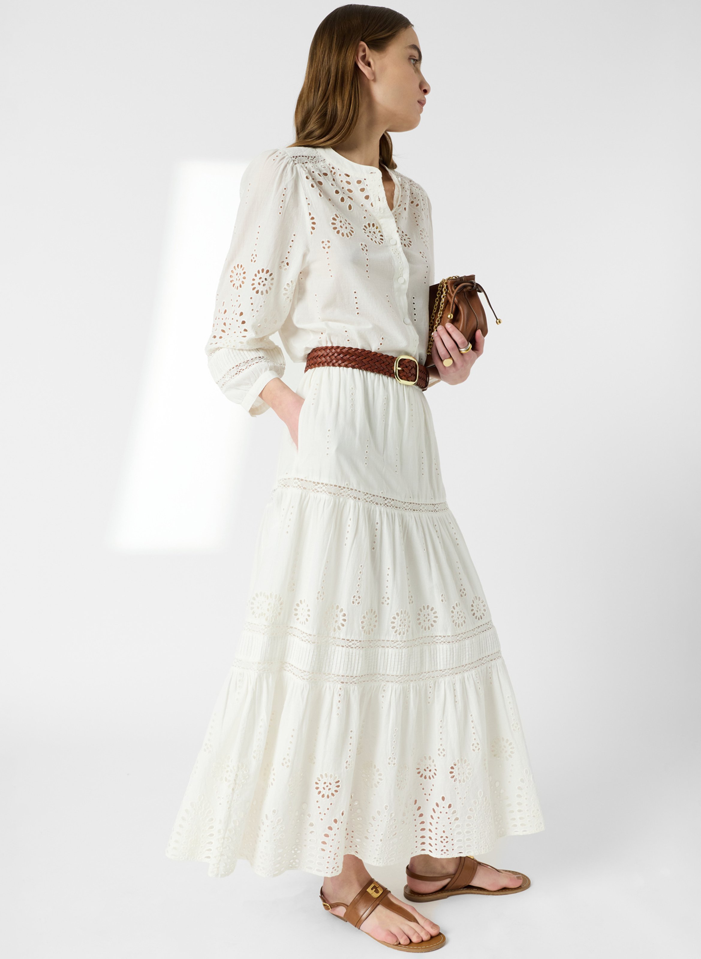 Long embroidered cotton skirt GERARD DAREL Beige