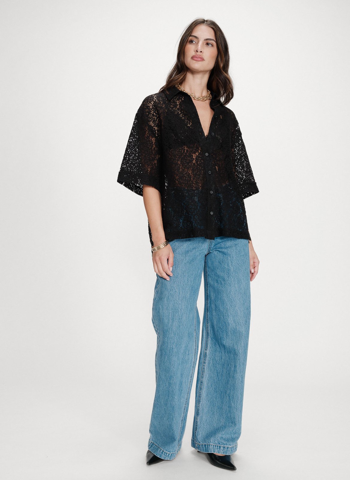 Chemise col classique en dentelle GRACE ET MILA Noir