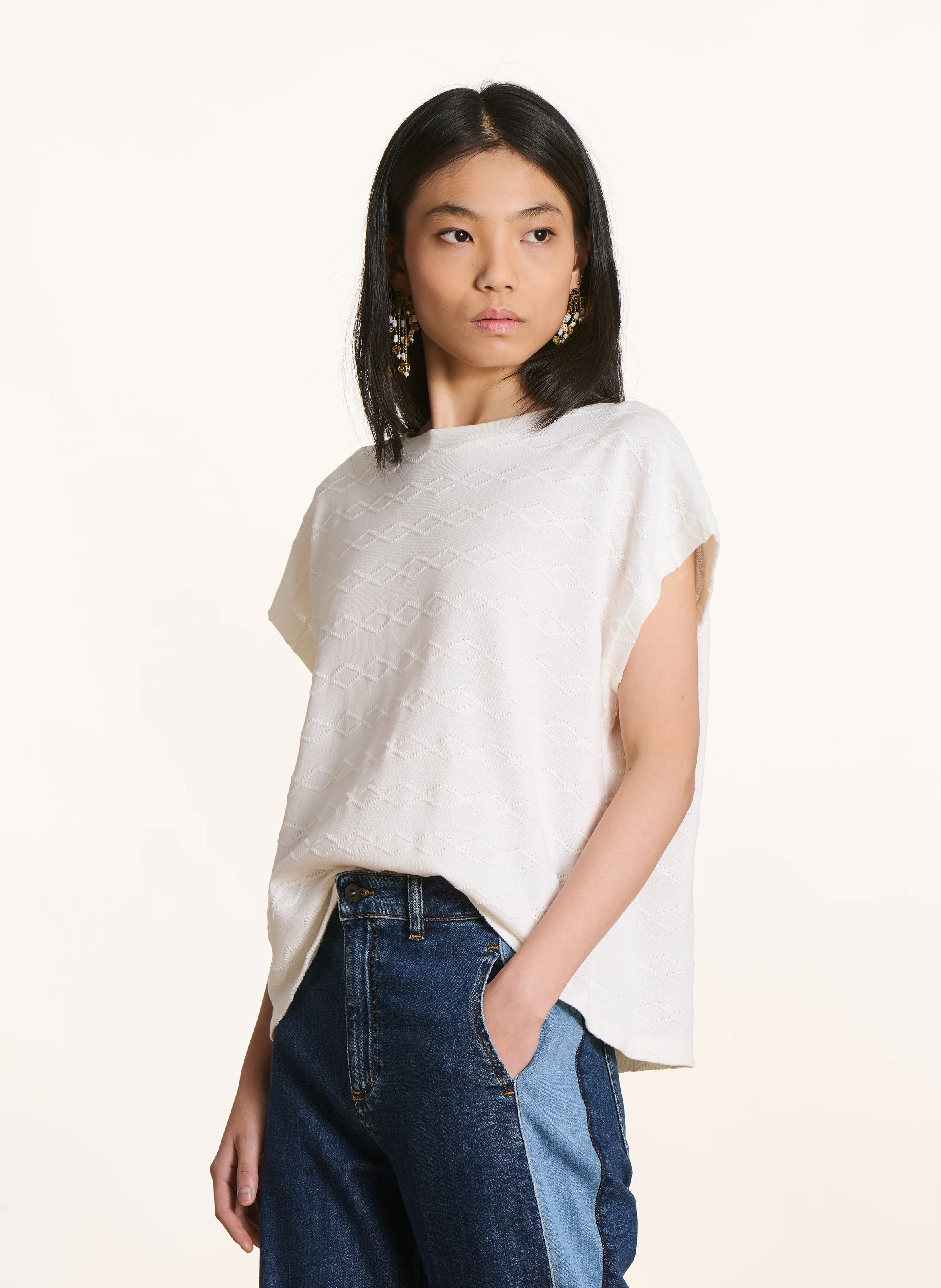 Tee-shirt brodé oversize col rond LA FEE MARABOUTEE Weiss