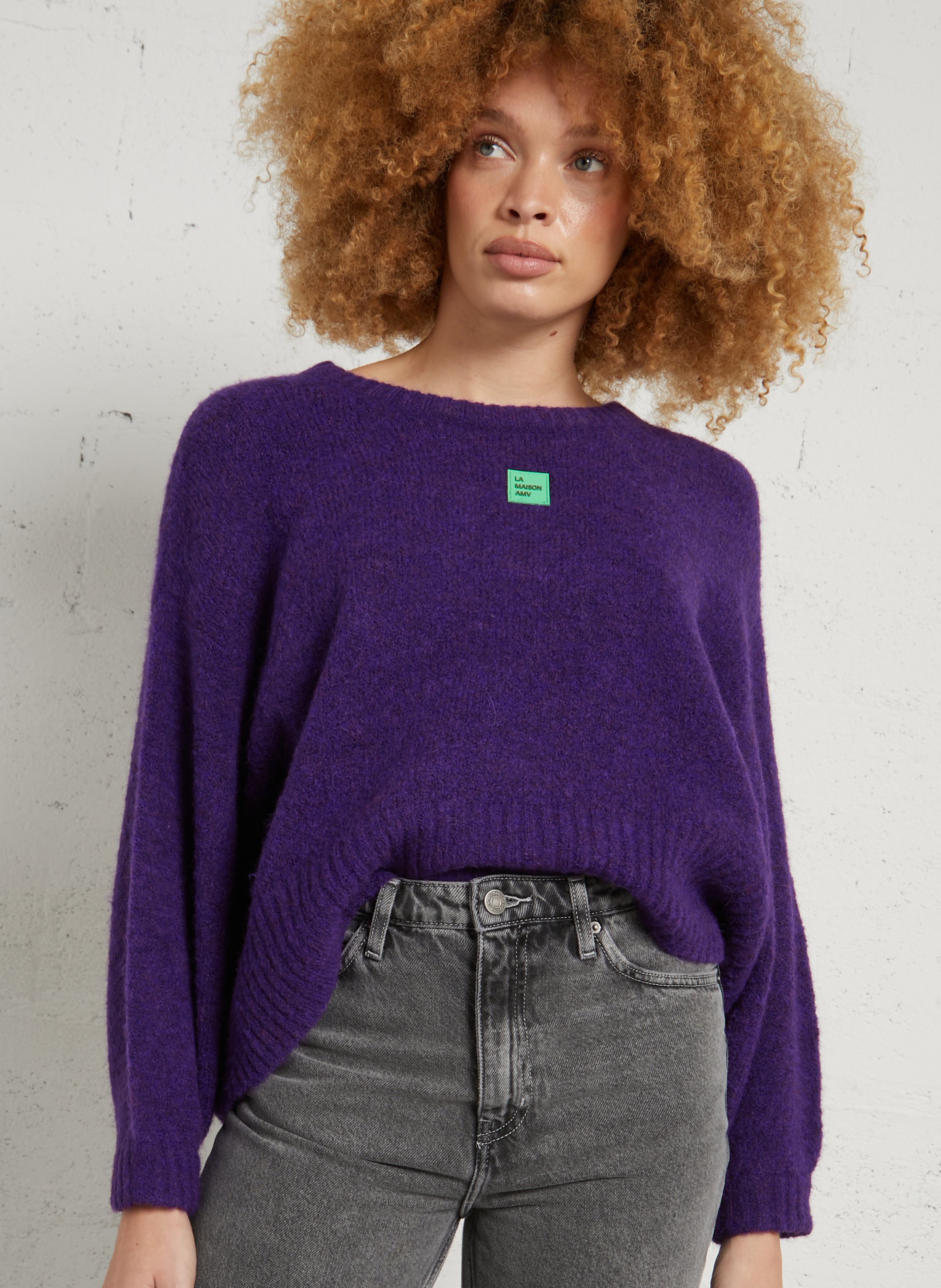 Pull oversize col rond en maille AMERICAN VINTAGE Violet