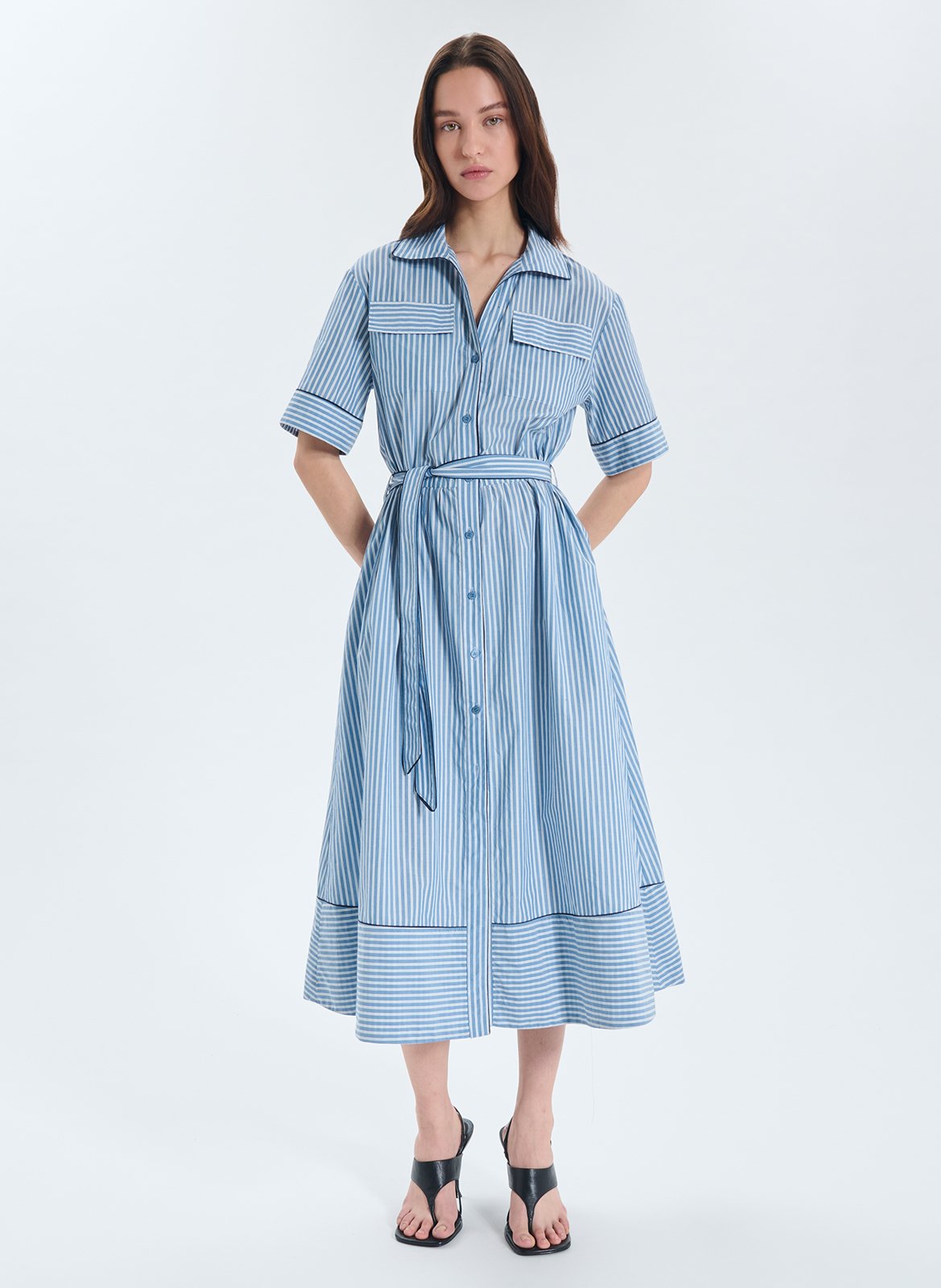 Robe midi évasée en coton ZAPA Bleu
