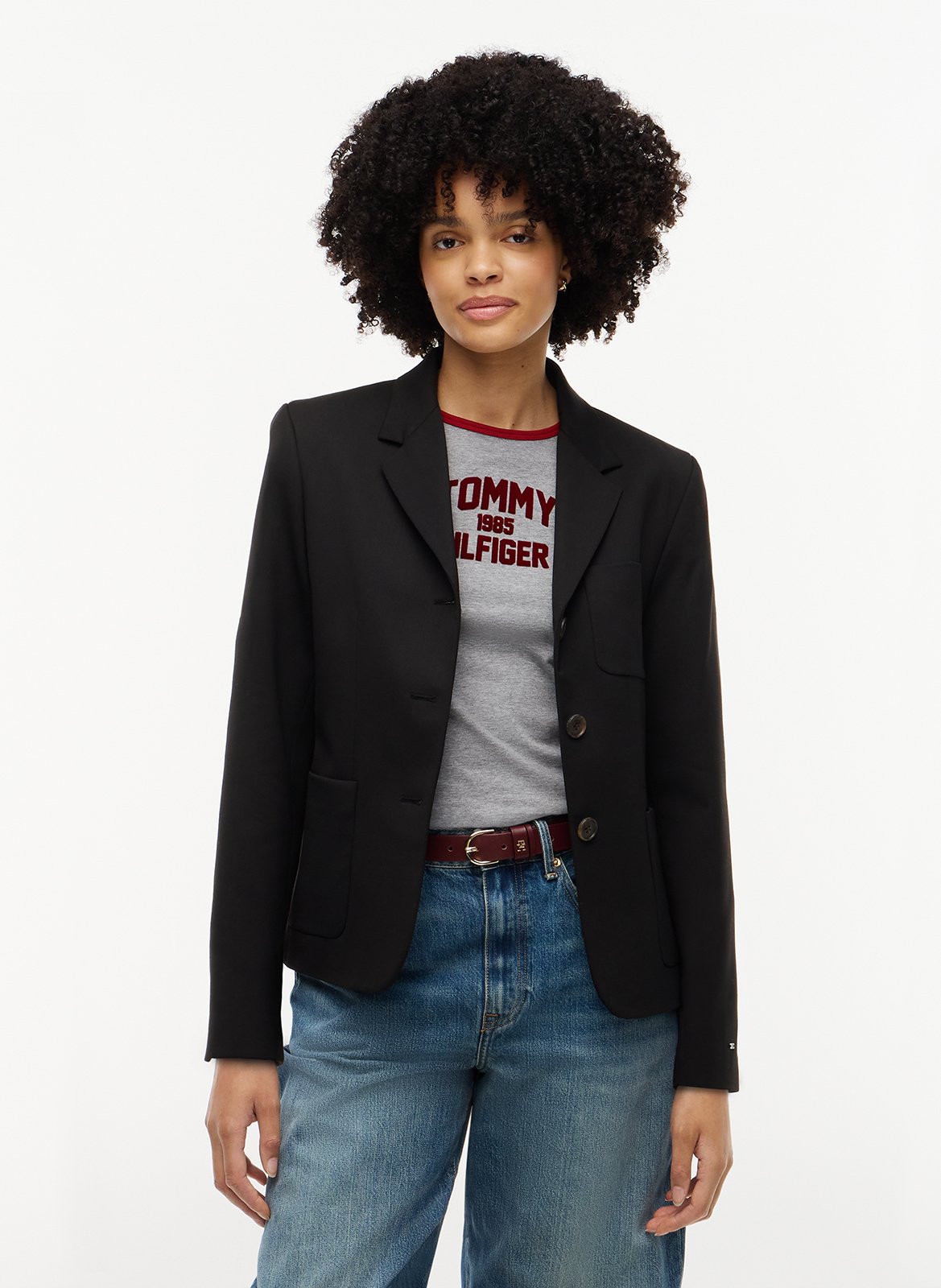 Straight wool-blend tailored jacket TOMMY HILFIGER Black
