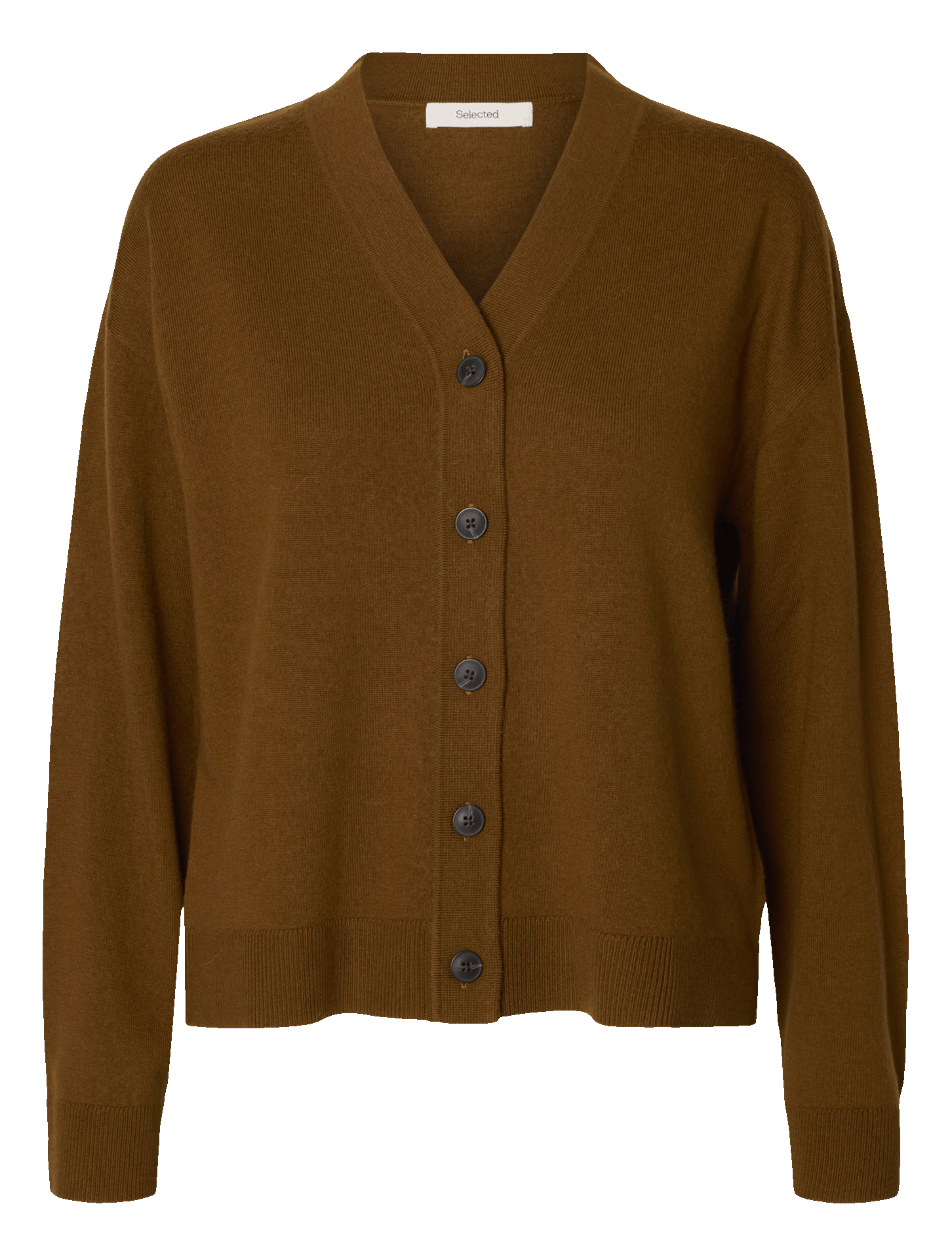 Gilet droit col V en laine SELECTED Marron