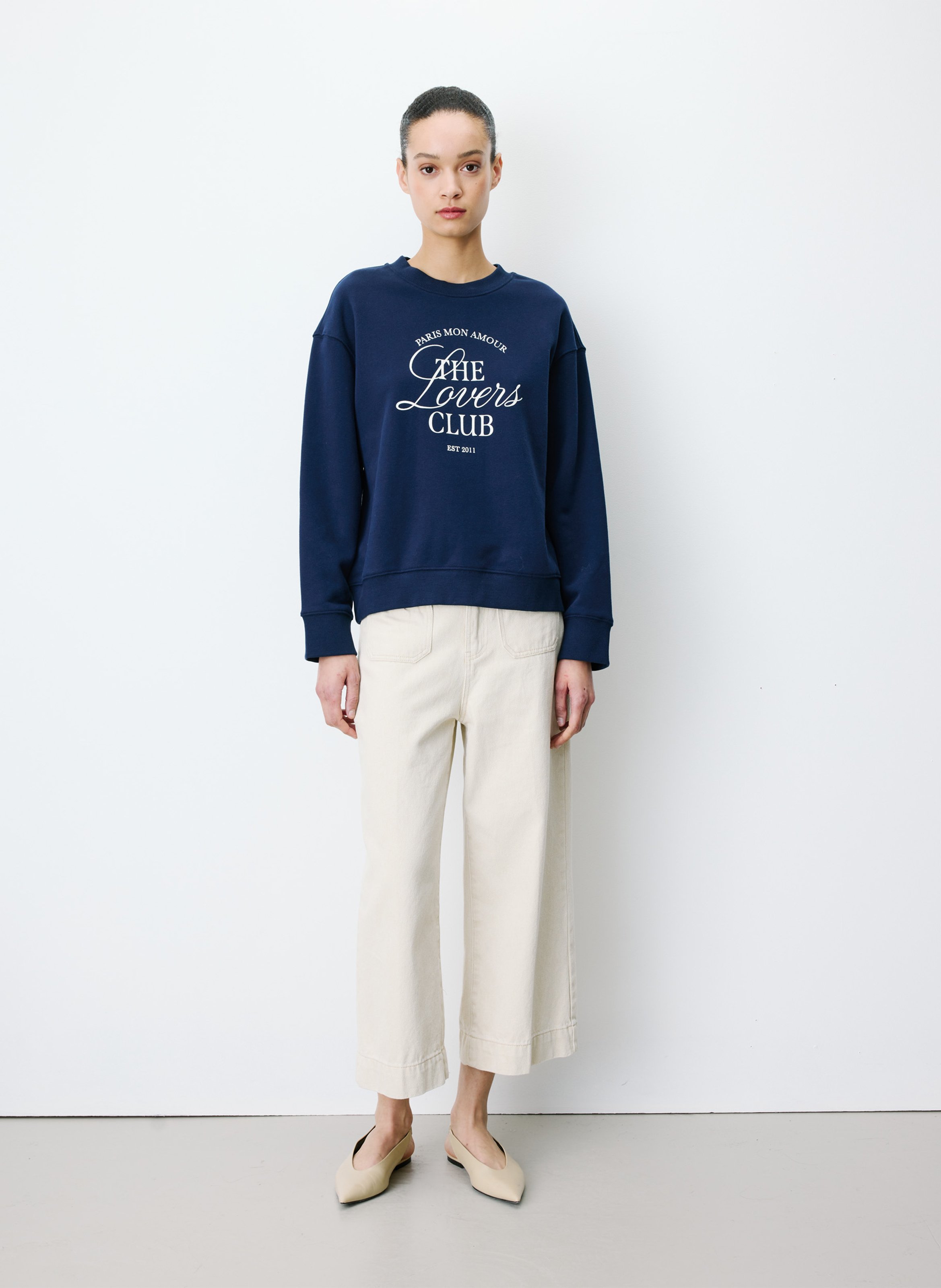 Round-neck cotton-blend sweatshirt GRACE ET MILA Blue