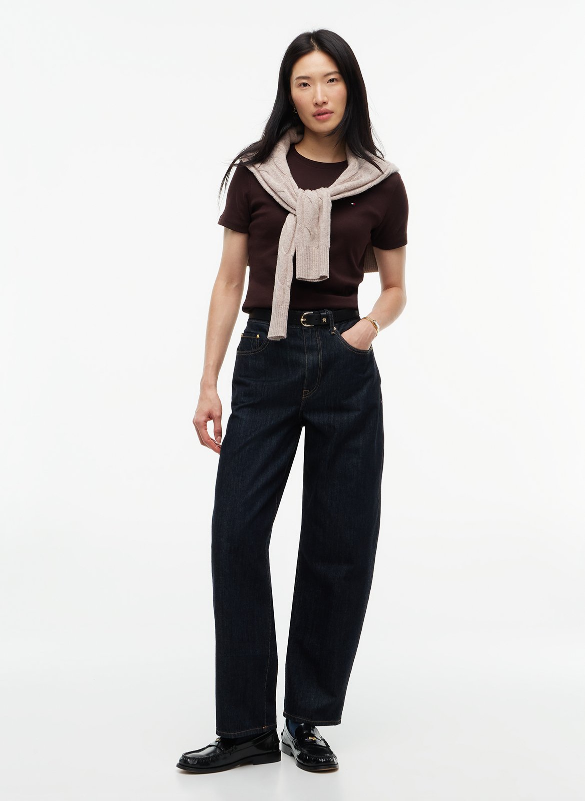 Tailliertes T-Shirt mit Streifen aus Baumwolle TOMMY HILFIGER Braun