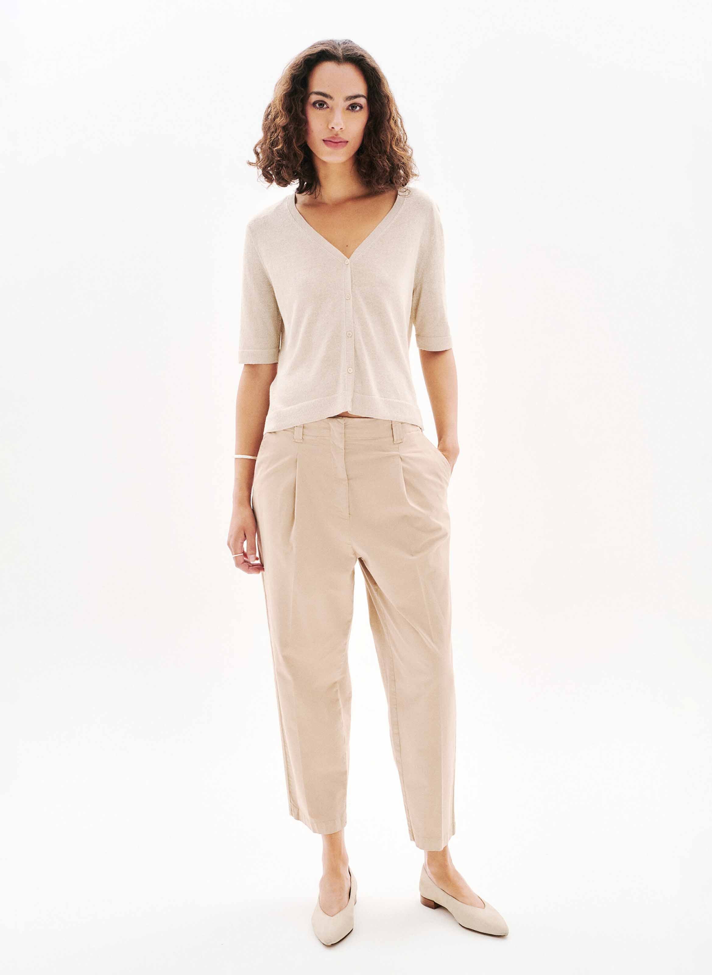 Cardigan col V manches courtes CAROLL Beige