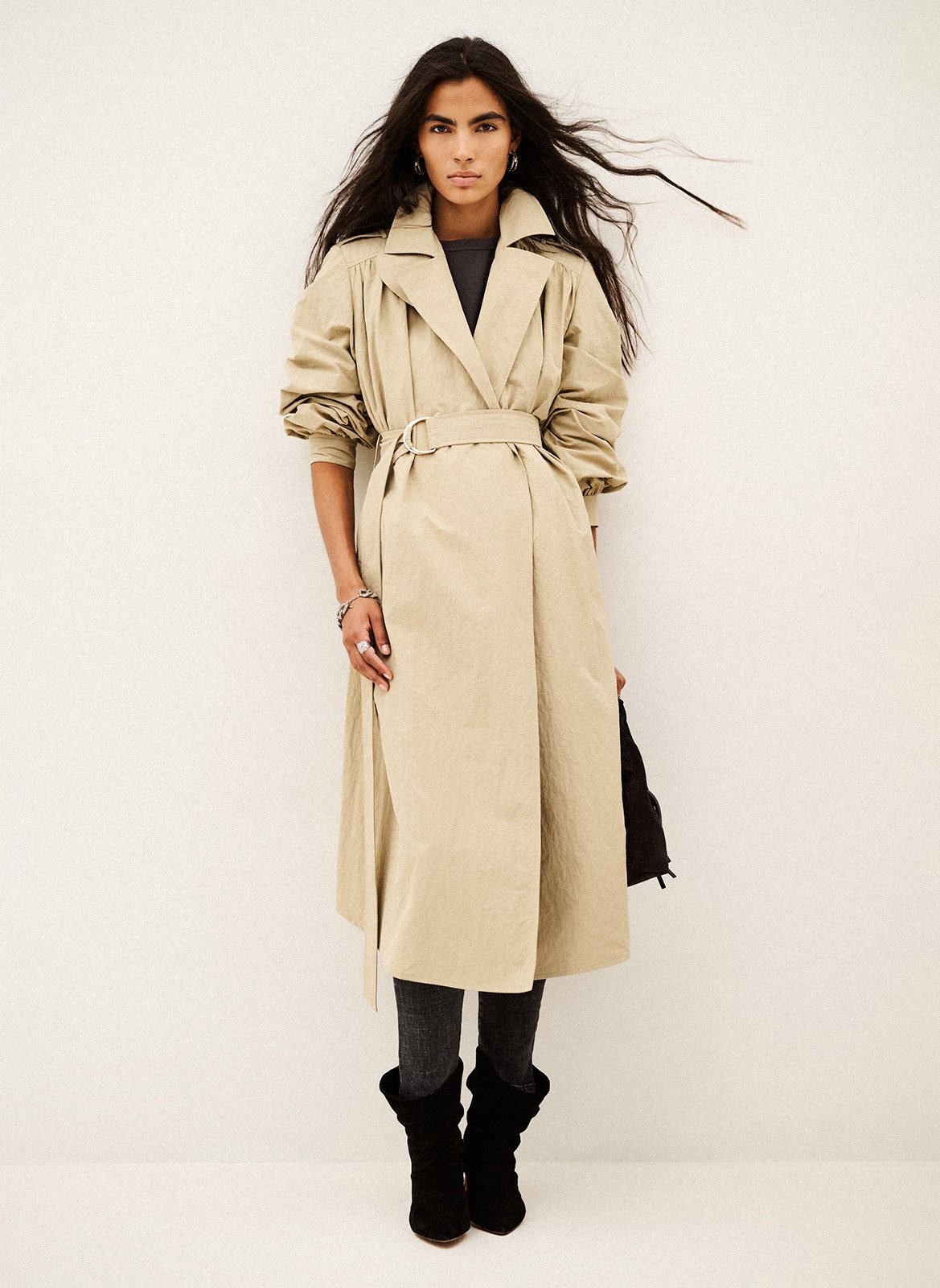Trench long à col à revers BA&SH Beige