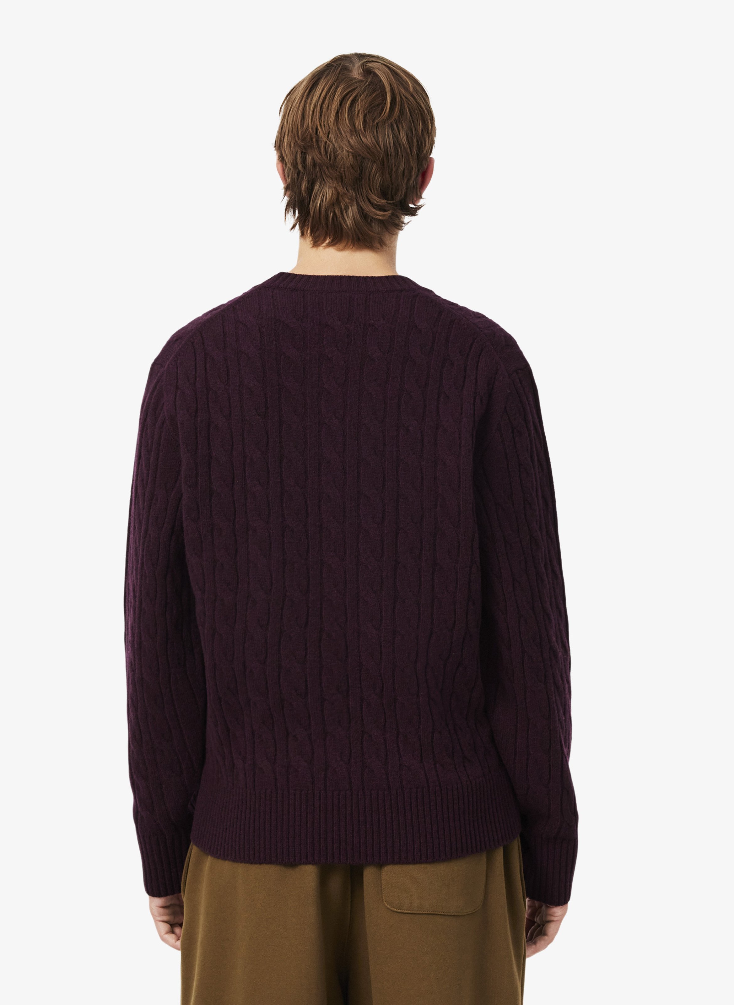 Straight wool cable-knit round-neck jumper LACOSTE Red