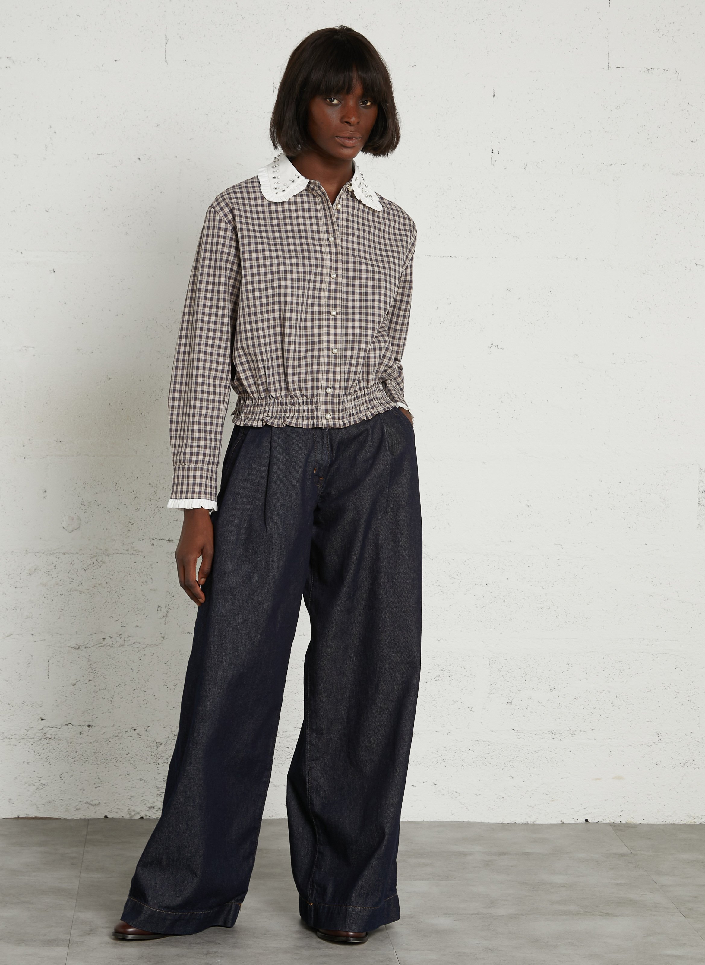 Baumwollbluse mit Bubikragen SUNCOO Braun